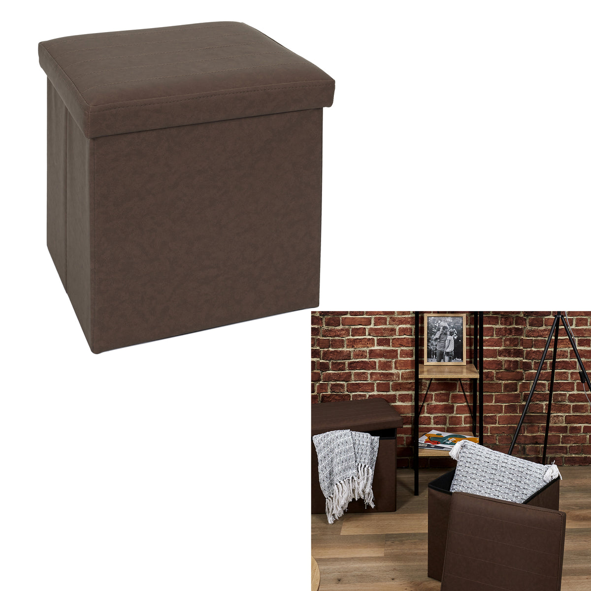 Coffre Pouf Pliable Pu Marron