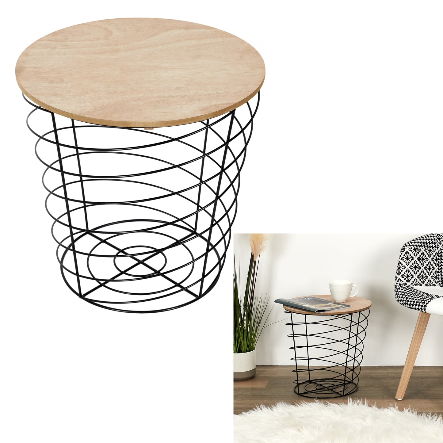 Table Filaire Bois Et Metal Cyclone Noir