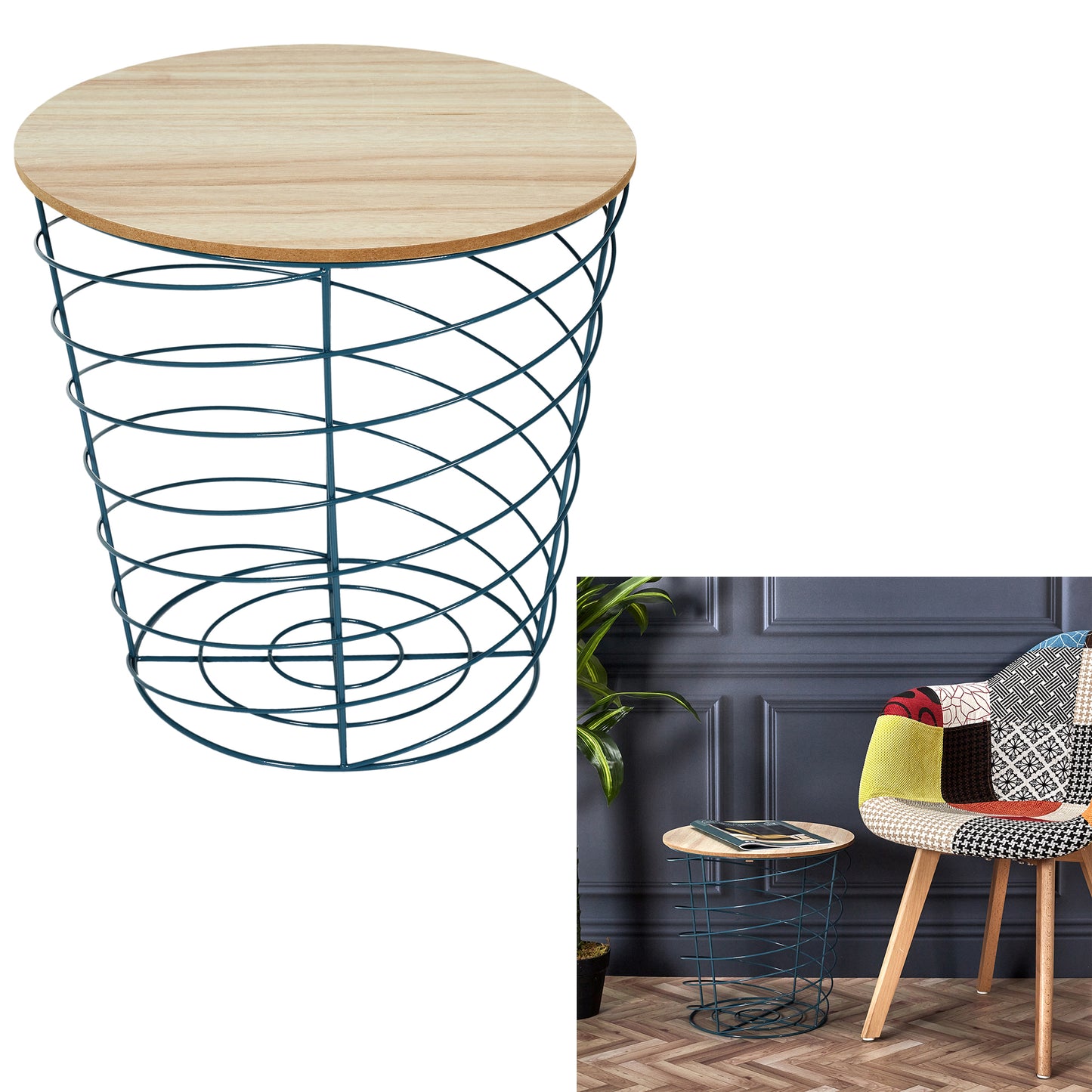 Table Filaire Bois Et Metal Cyclone Bleu