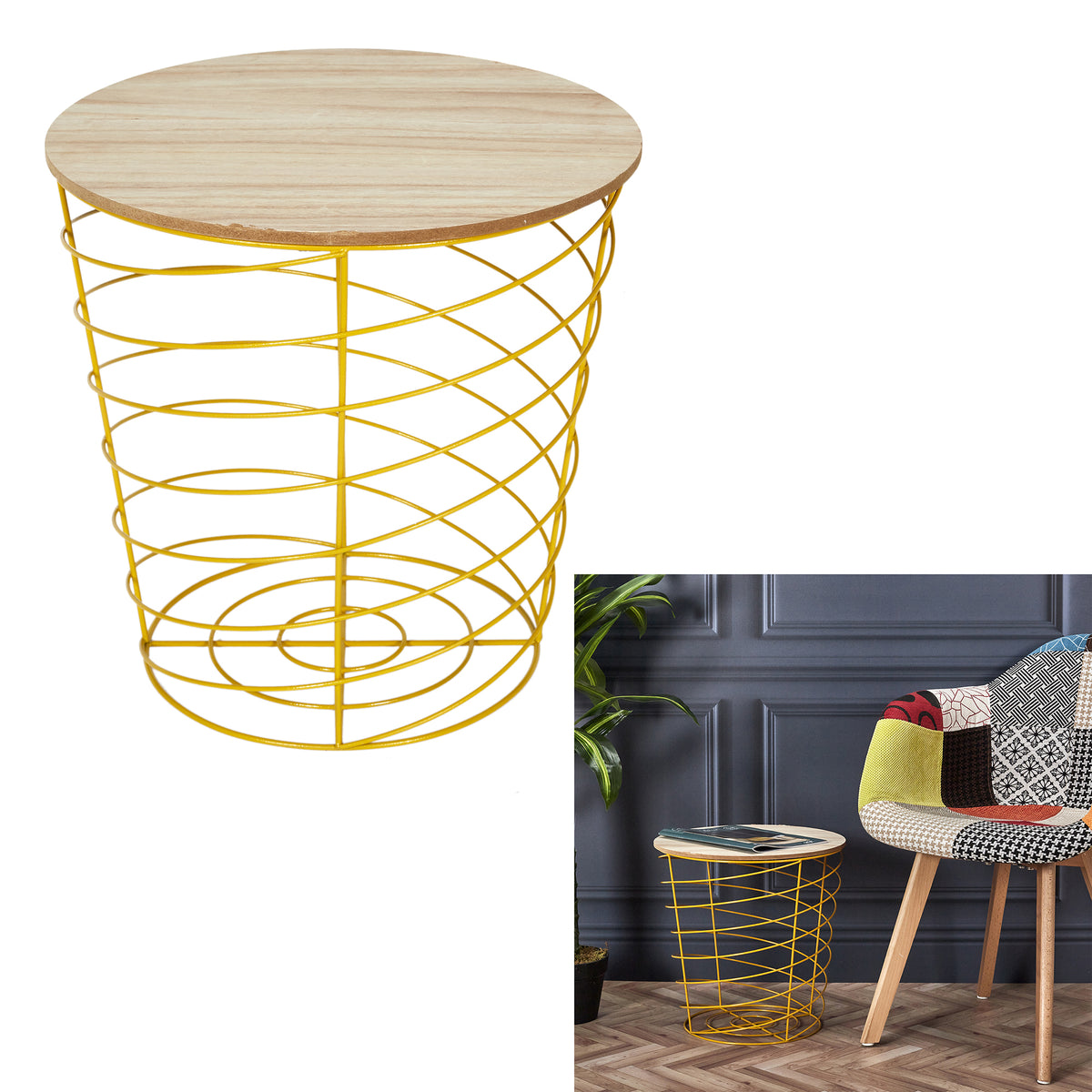 Table Filaire Bois Et Metal Cyclone Jaune