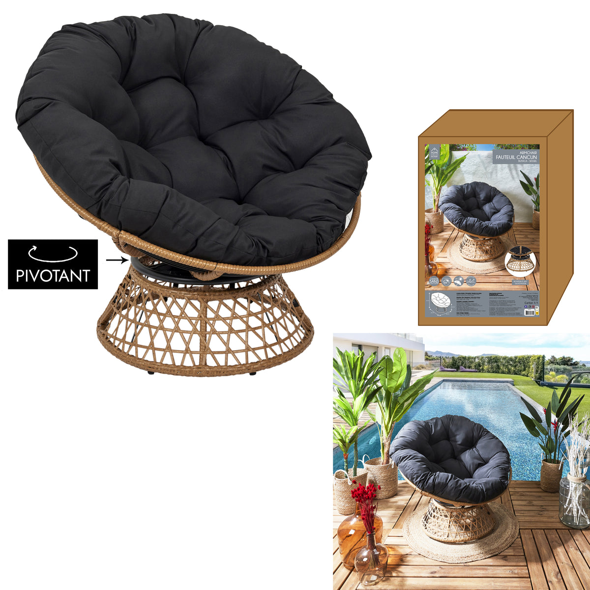 Fauteuil Cancun Coussin Noir