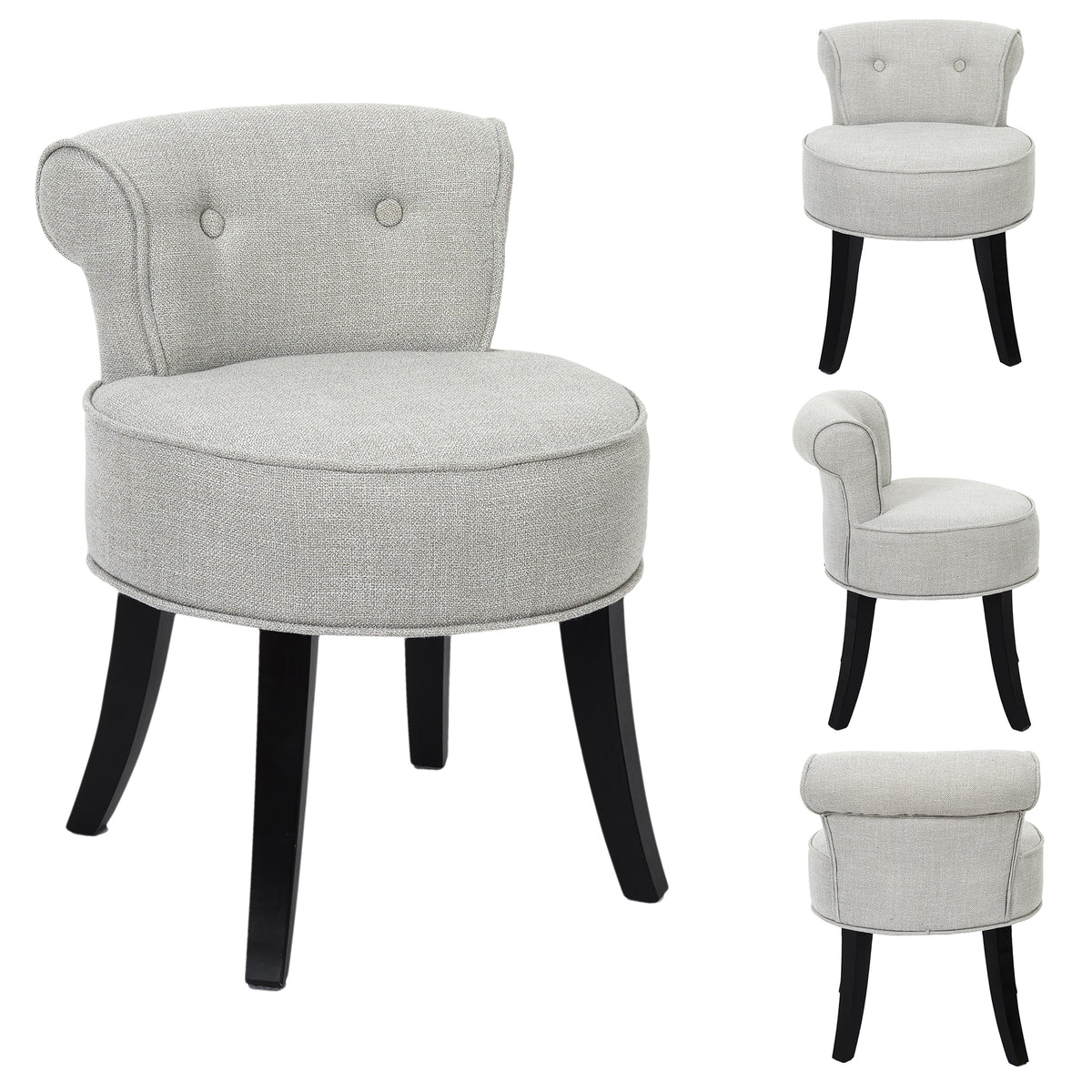 Tabouret Eleonor Noir Tissu Gris