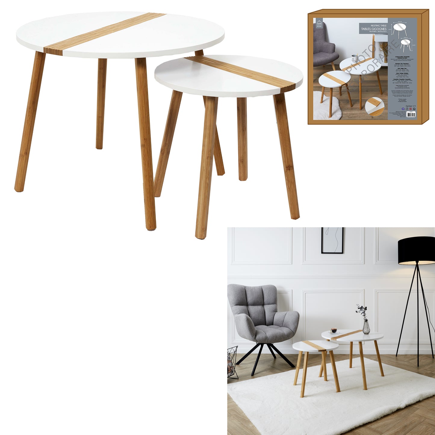 Table Gigogne Bicolore Relief Blanc X2