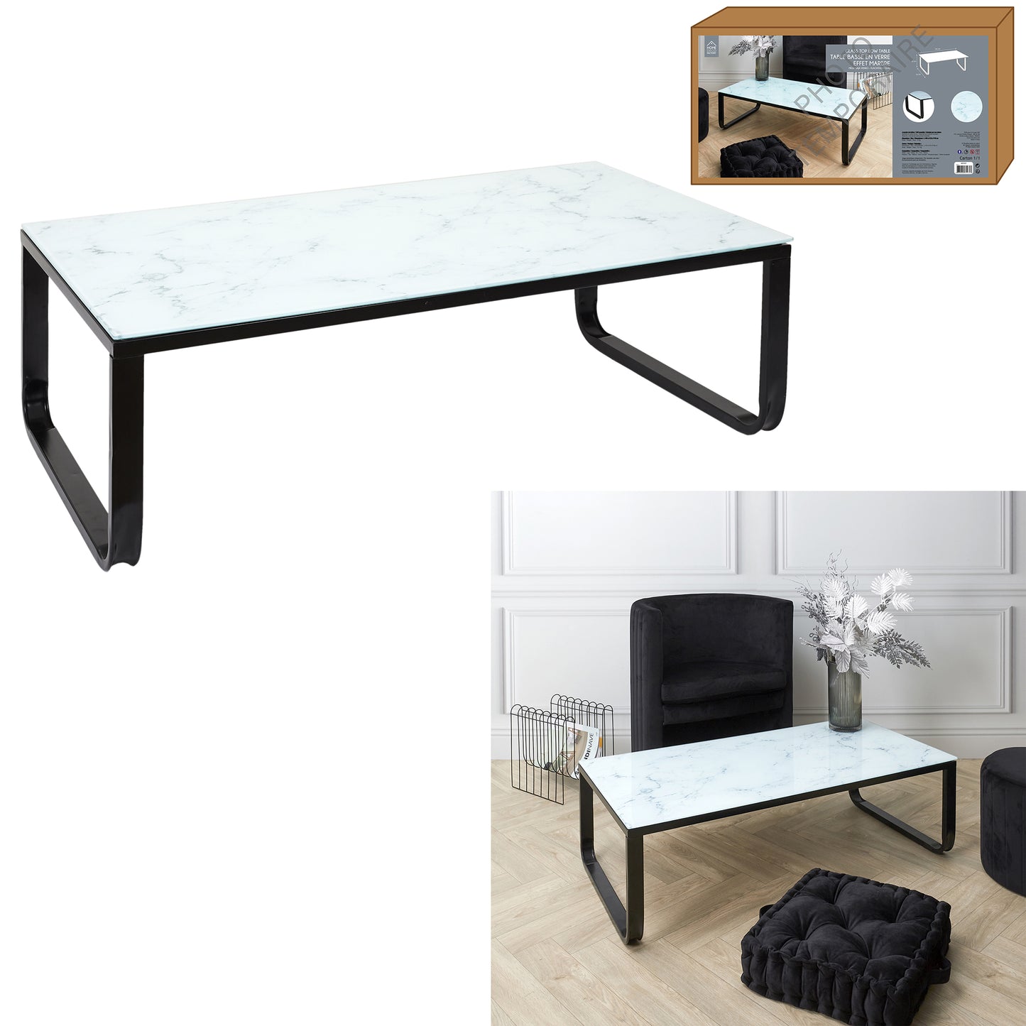 Table Basse En Verre Marble Blanc