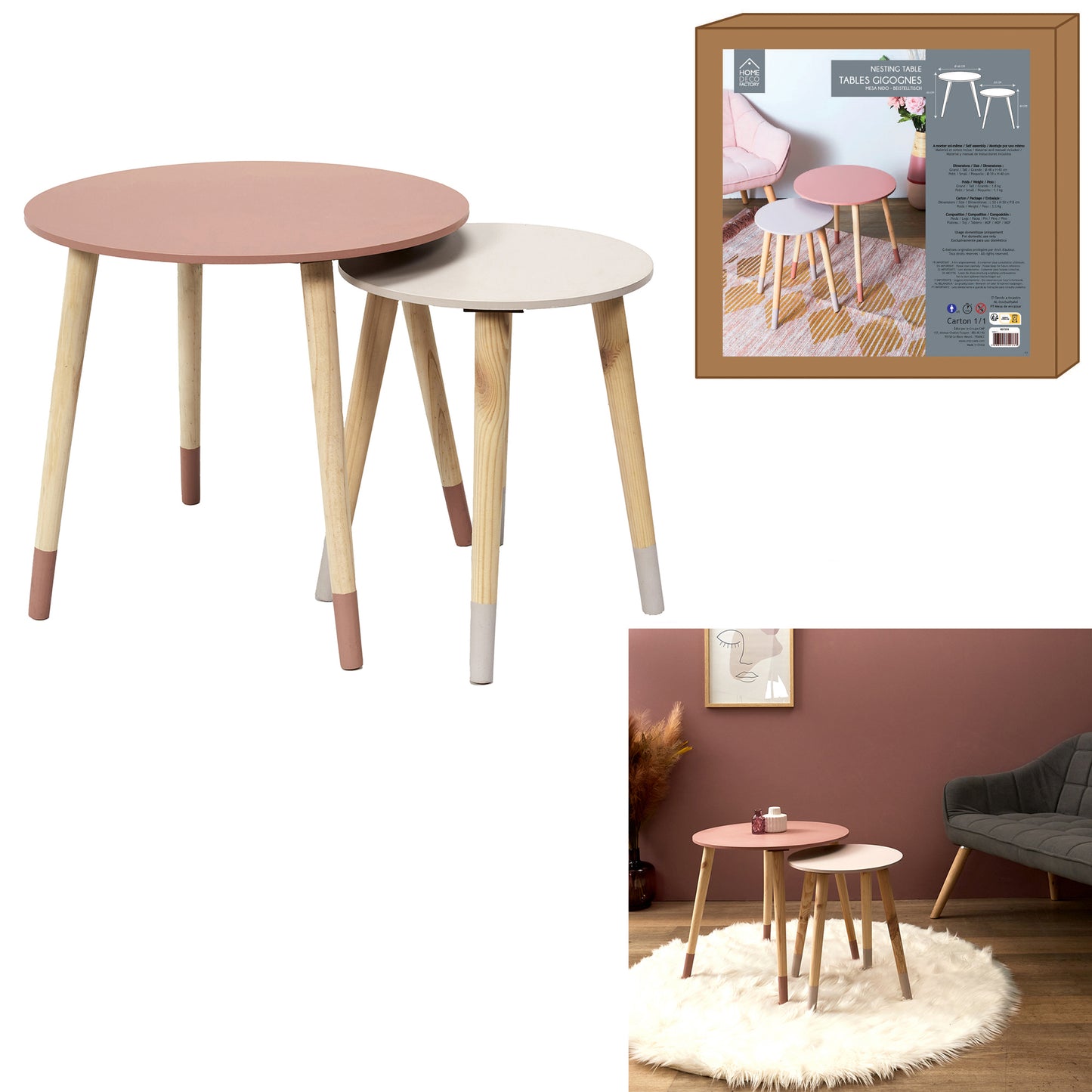 Table Gigogne Bicolore Rose X2