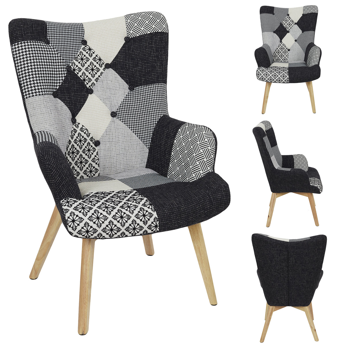 Fauteuil Helsinki Patchwork Noir Et Blanc