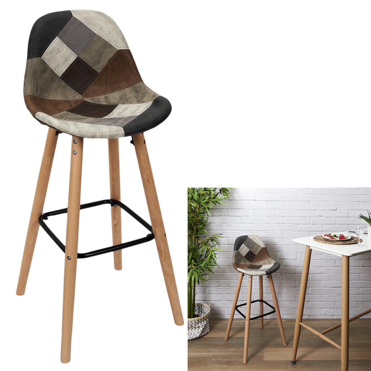 Lot De 2 Tabourets De Bar Patchwork Pu