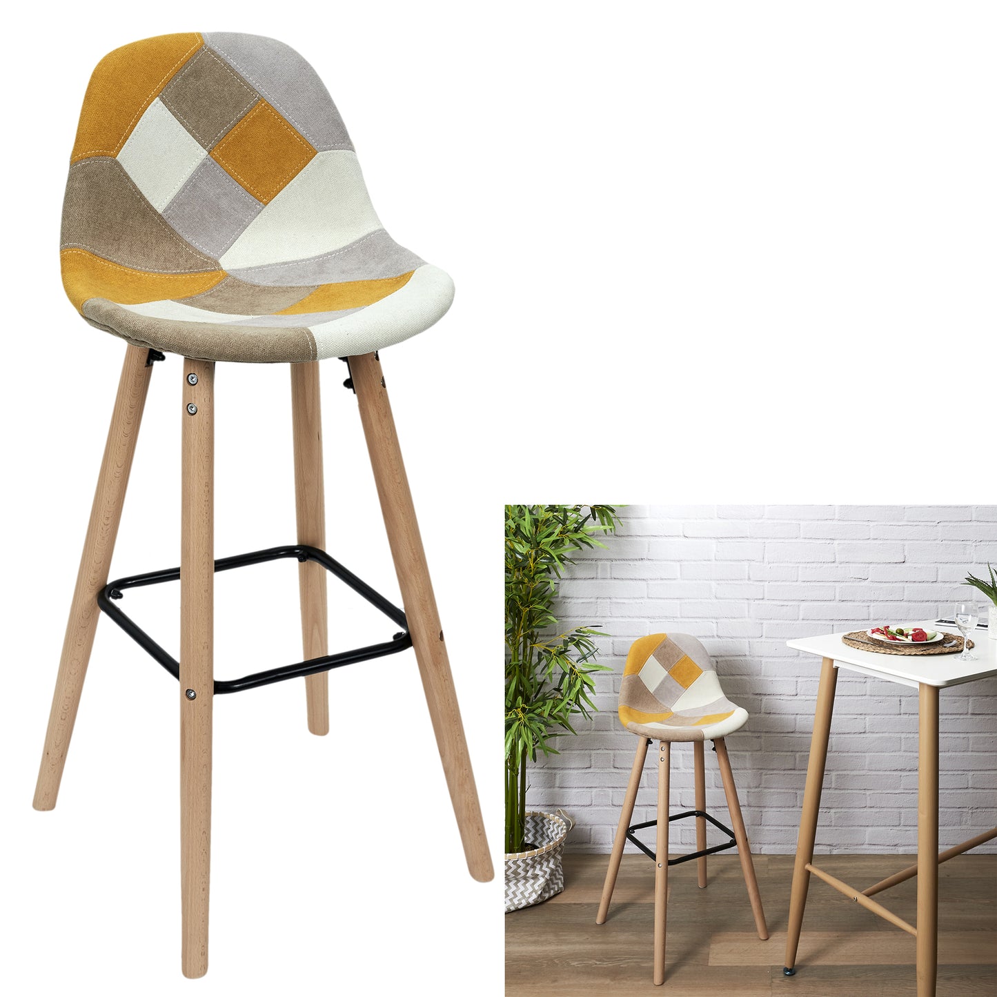 Lot De 2 Tabourets De Bar Patchwork Jaune