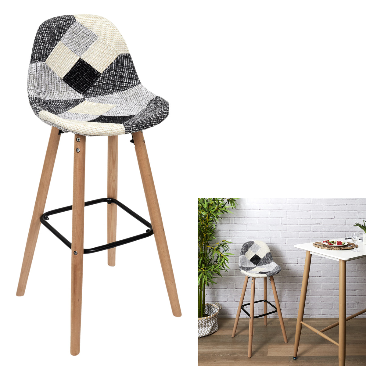 Lot De 2 Tabourets De Bar Patchwork Gris
