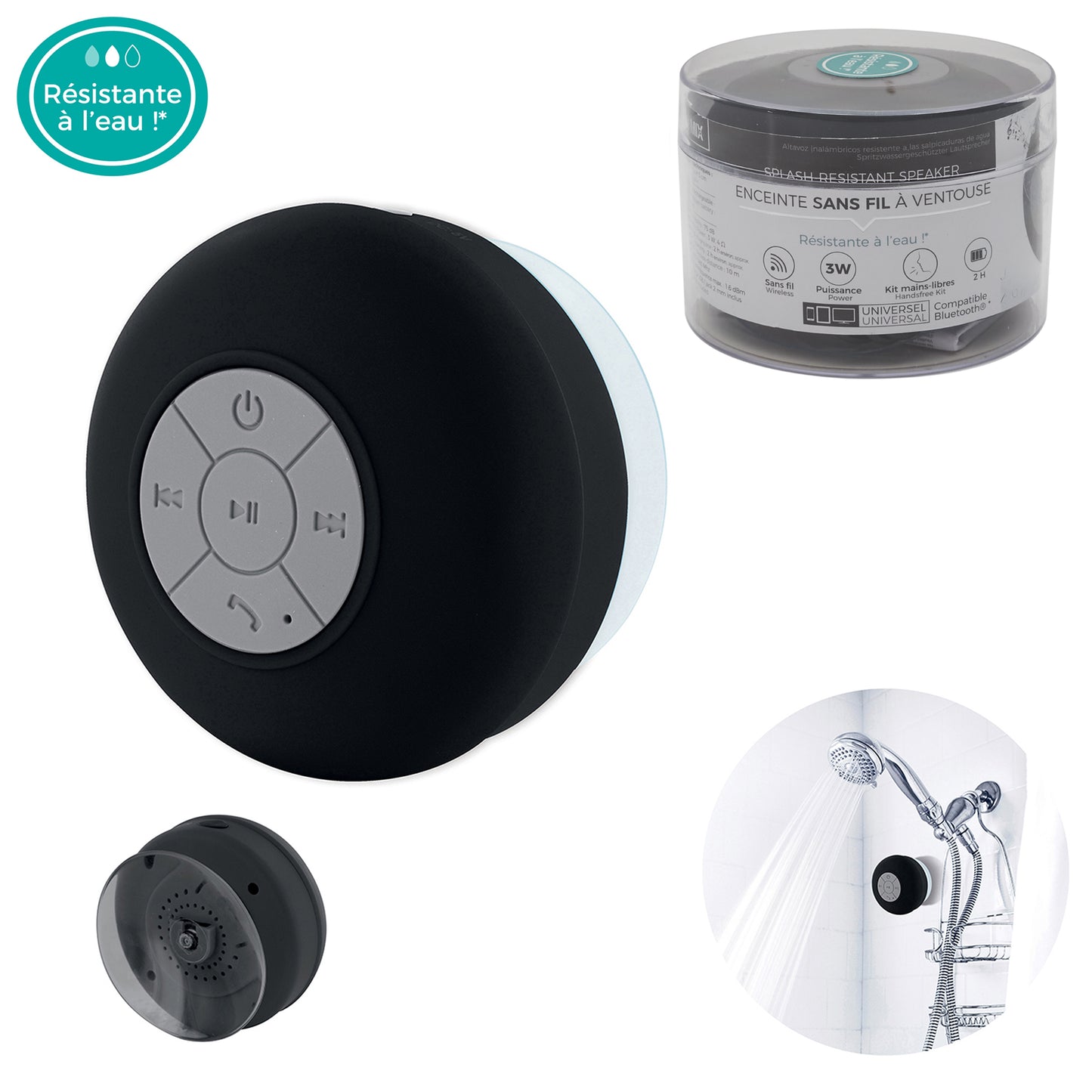 Enceinte Sans Fil Waterproof A Ventouse Noire