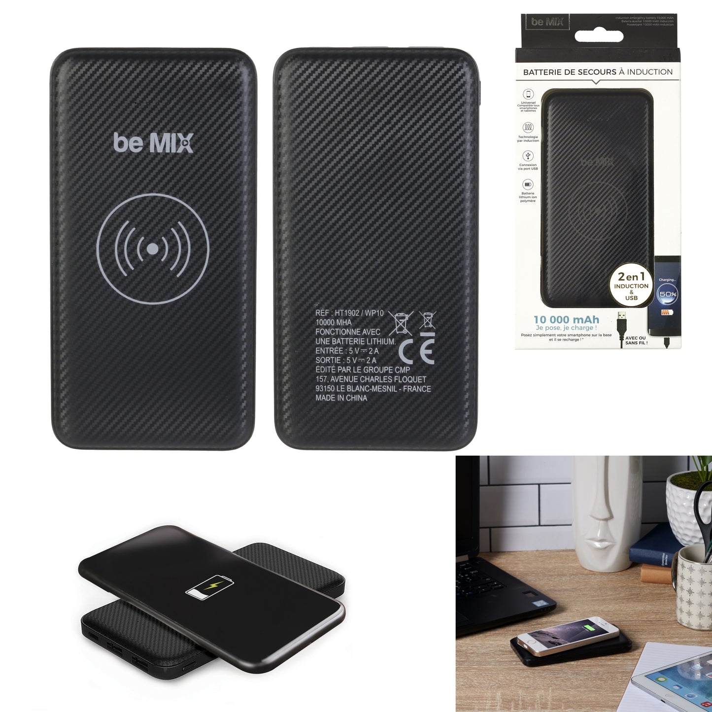 Batterie De Secours 10 000 Mah Induction