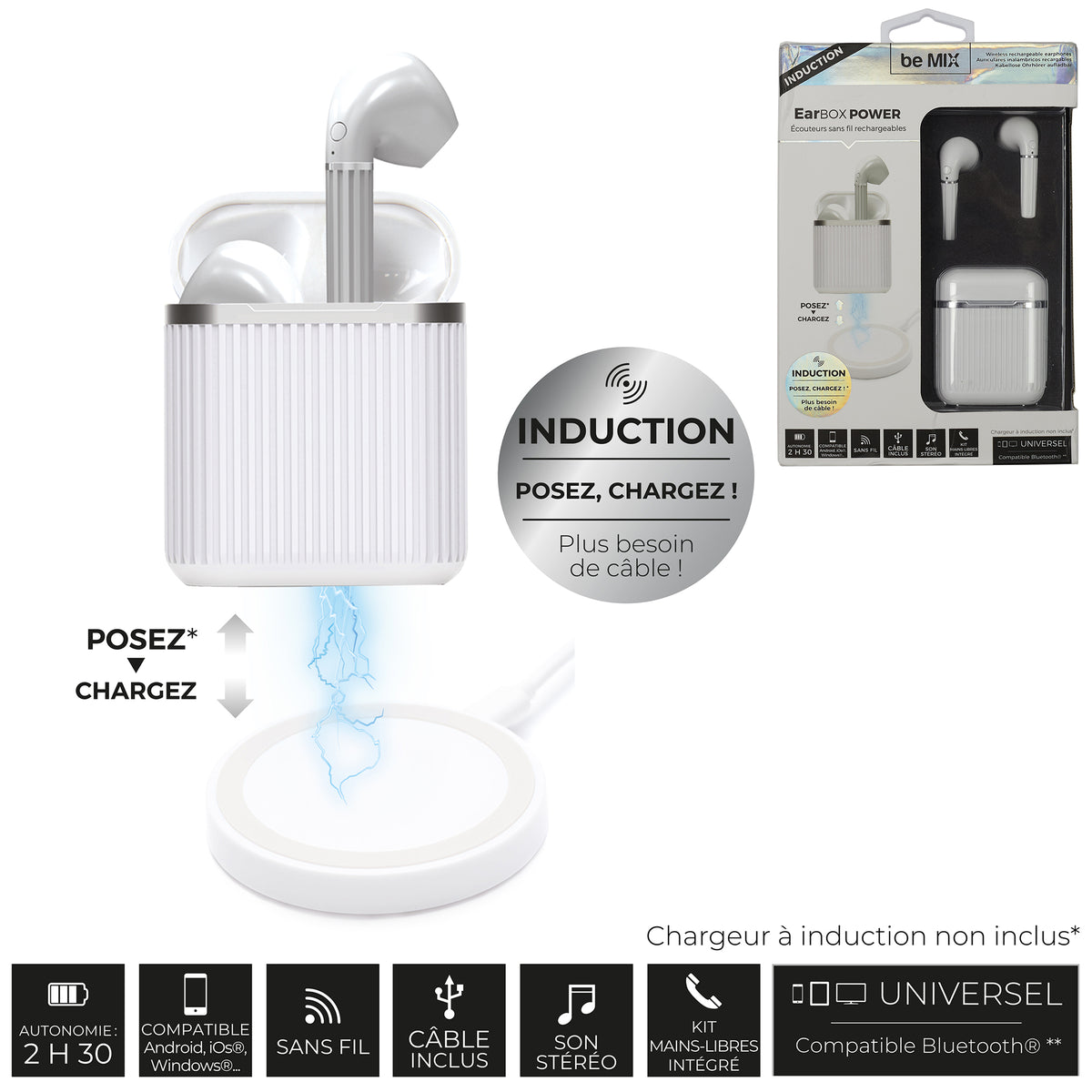 Ecouteurs Earbox Power Induction Blanc