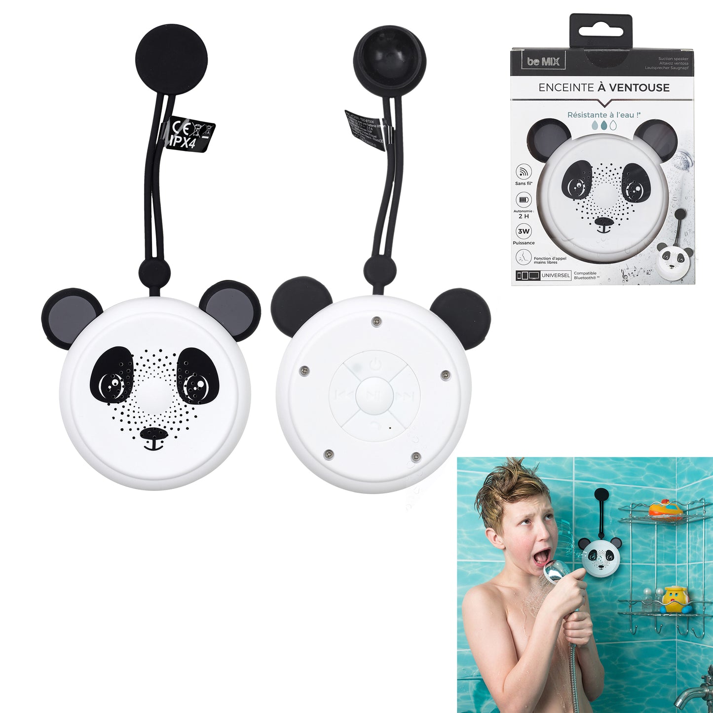 Enceinte Ventouse Waterproof Panda 3W