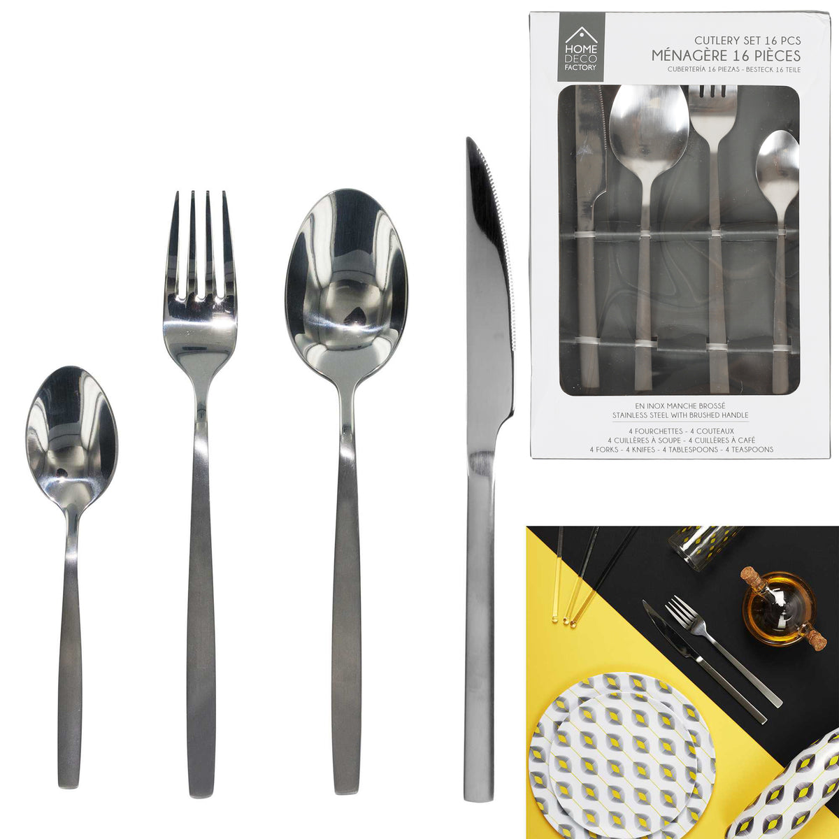 Menagere 16 Pieces Mat Shiny Inox