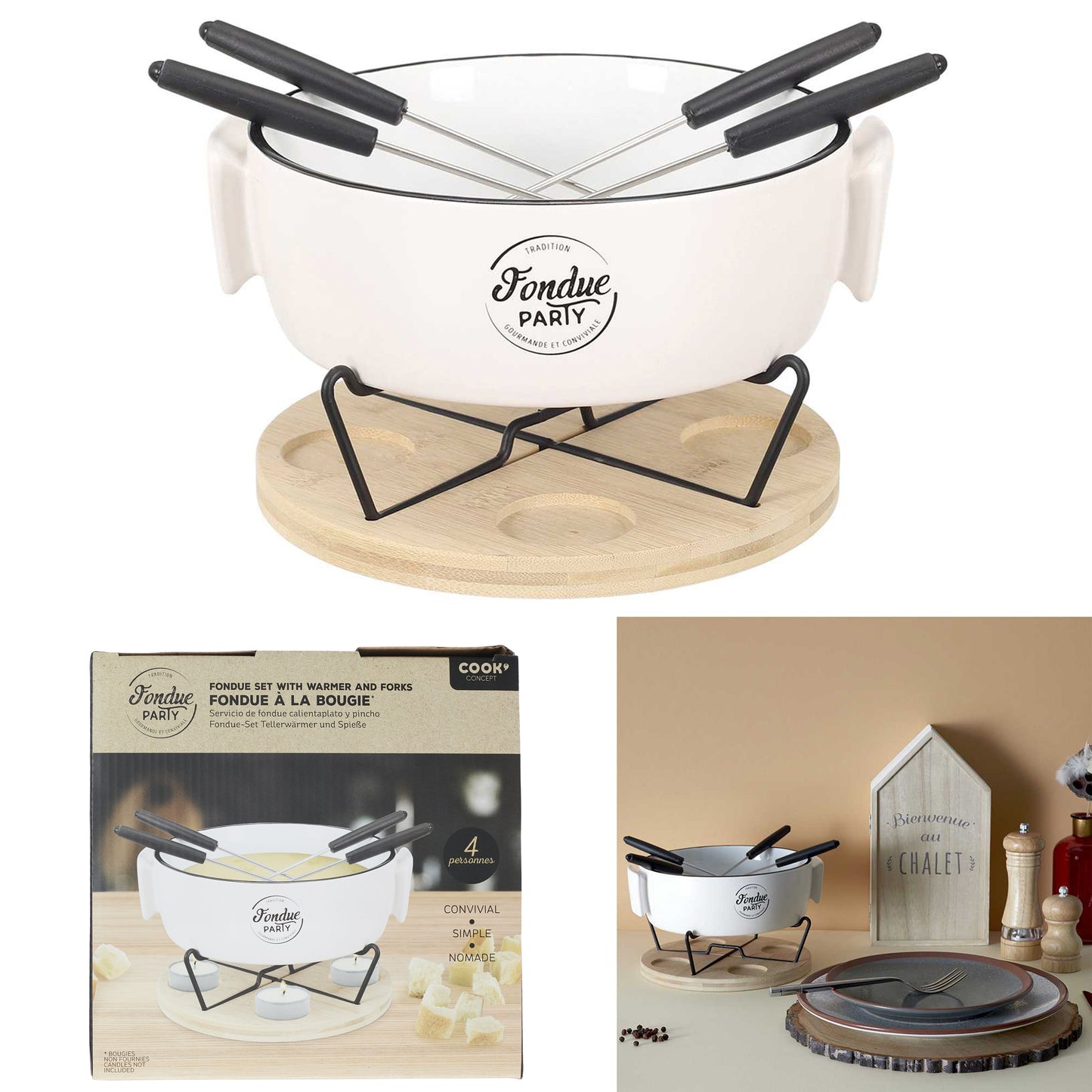 Service A Fondue Chauffe Plat Et Pique X4