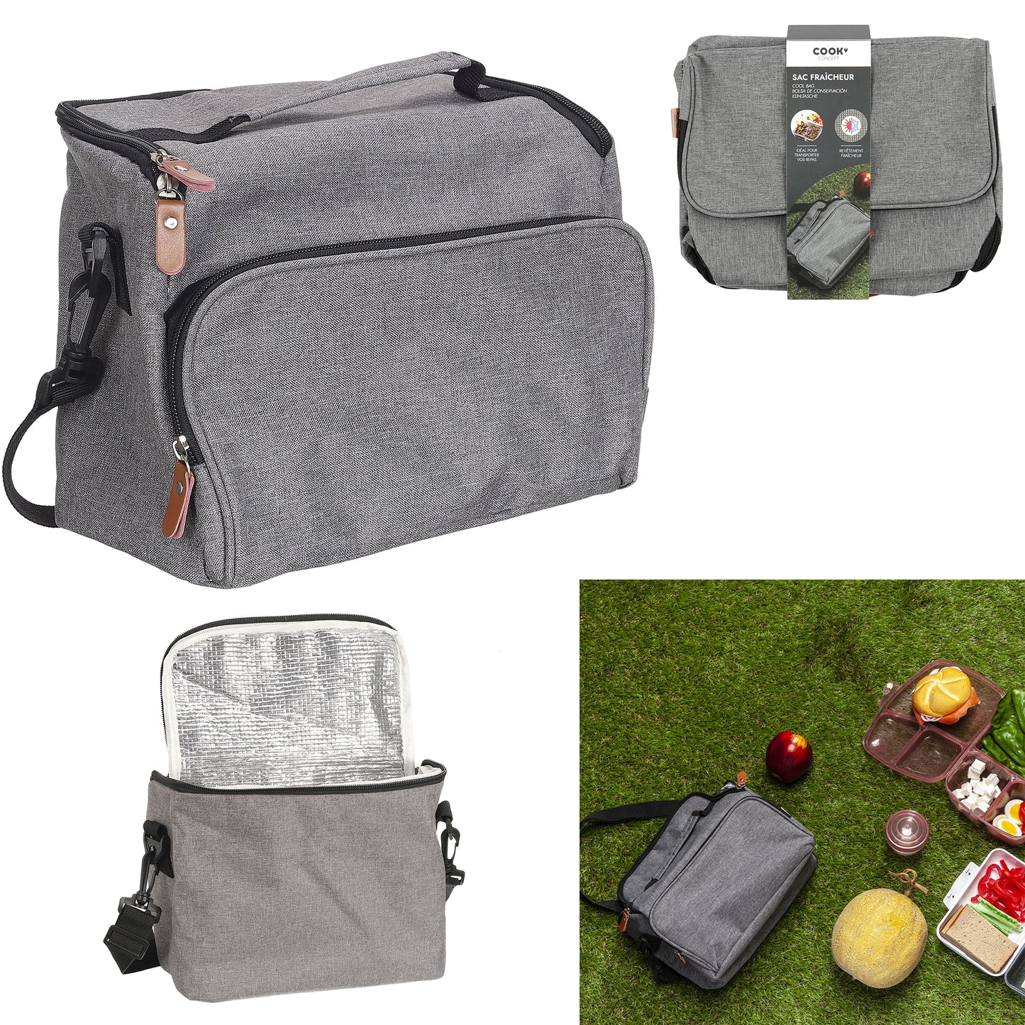 Lunch Bag Gris Zippe 26.5X21X12.5Cm