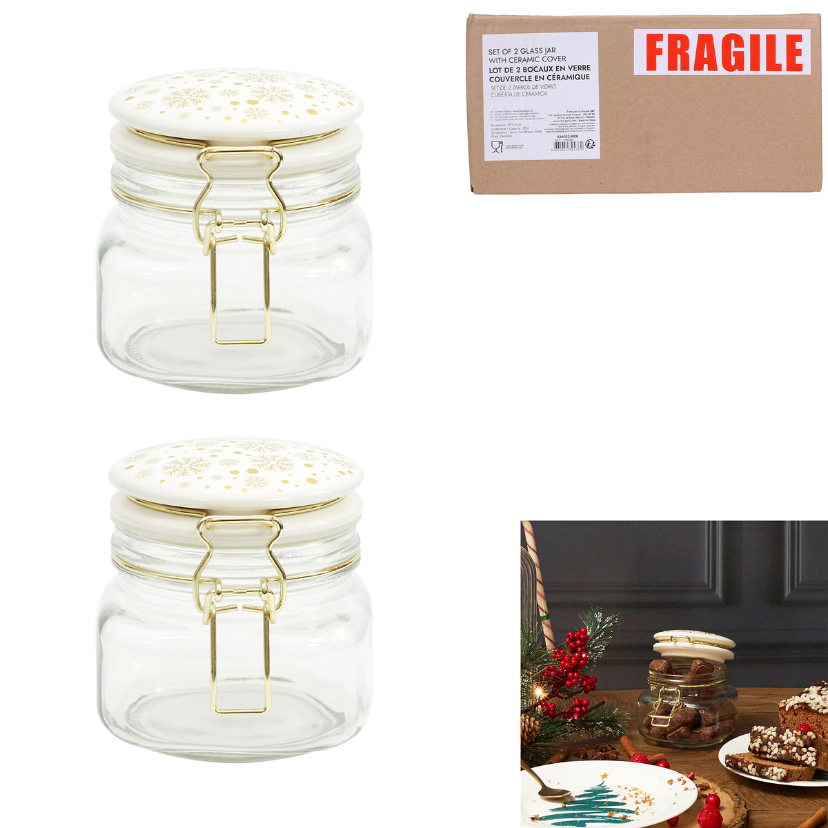 Lot De 2 Bocaux En Verre Couvercle Ceramique