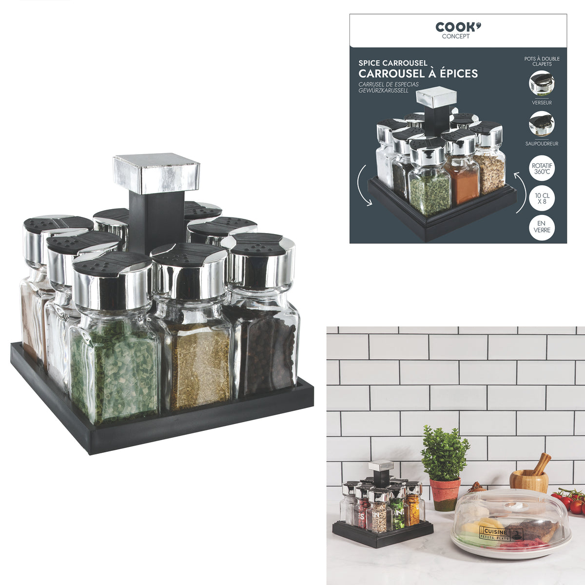 Carrousel Carre 8 Pots Couvercle Plastique