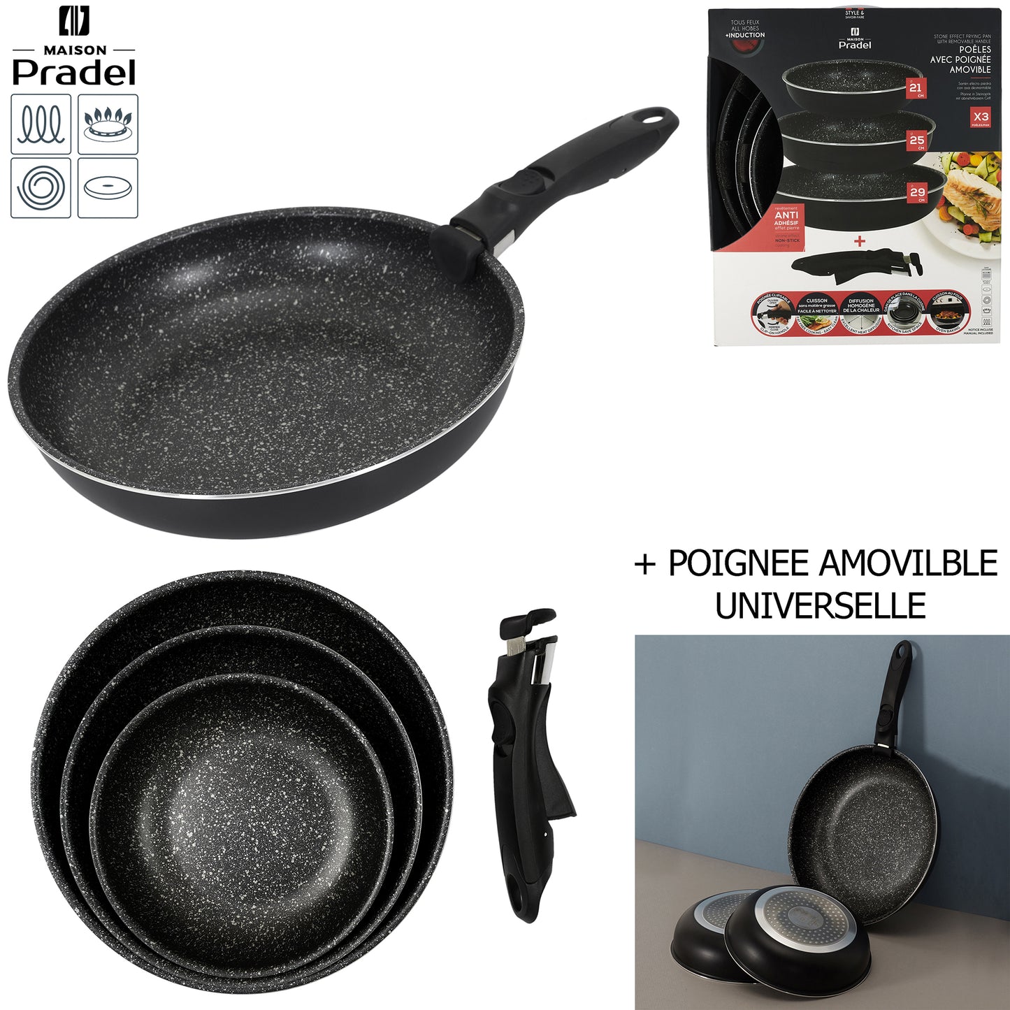 Poele Effet Pierre X3 Avec Poignee Universelle