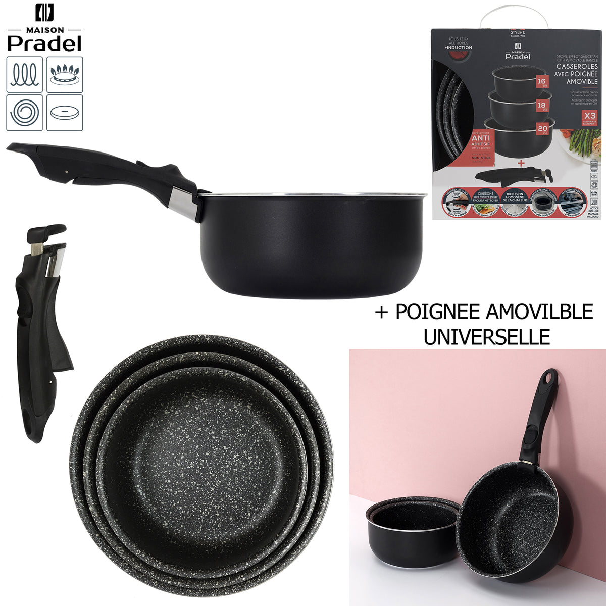 Casserole Effet Pierre X3 Poignee Universelle