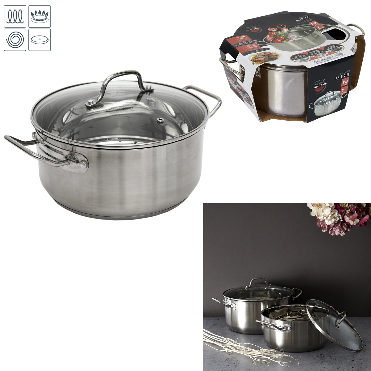 Faitout 28Cm Avec Couvercle En Verre