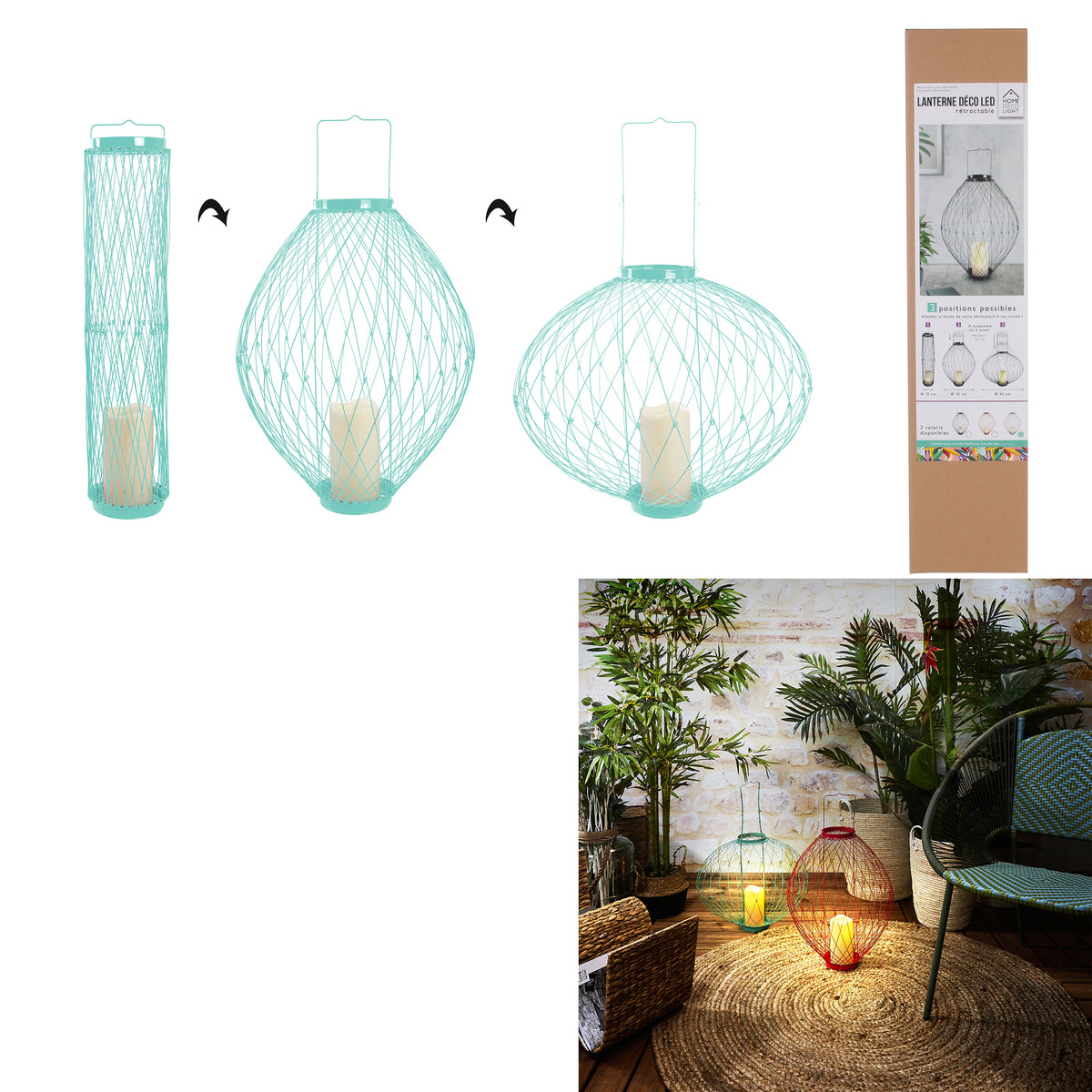 Photophore Led Retractable Bleu Vert