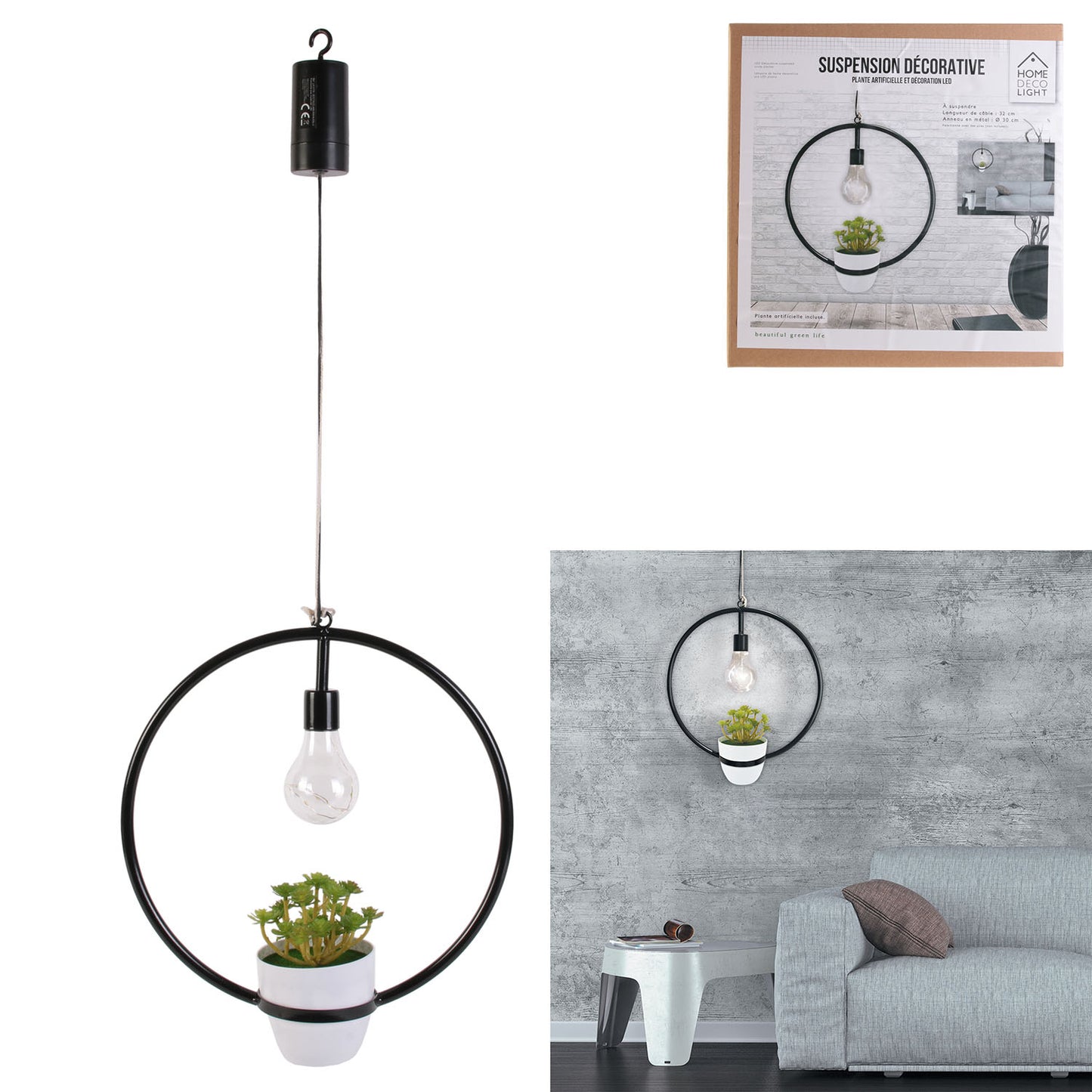 Suspension Decorative Cercle Led Plante Garden