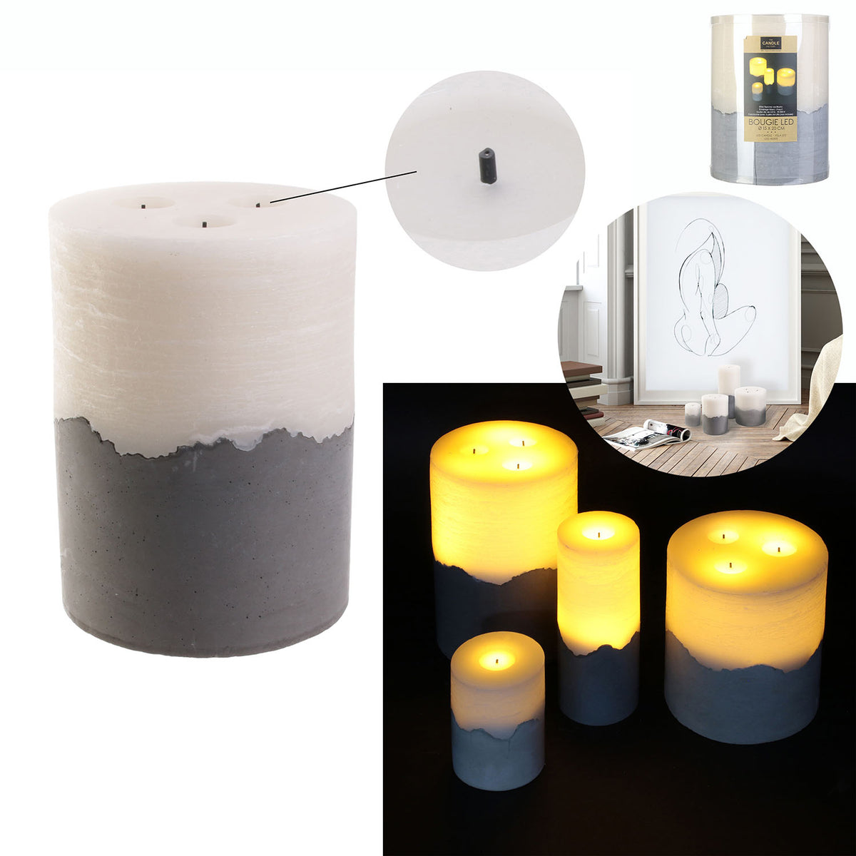 Bougie Led Base Ciment 20X15Cm