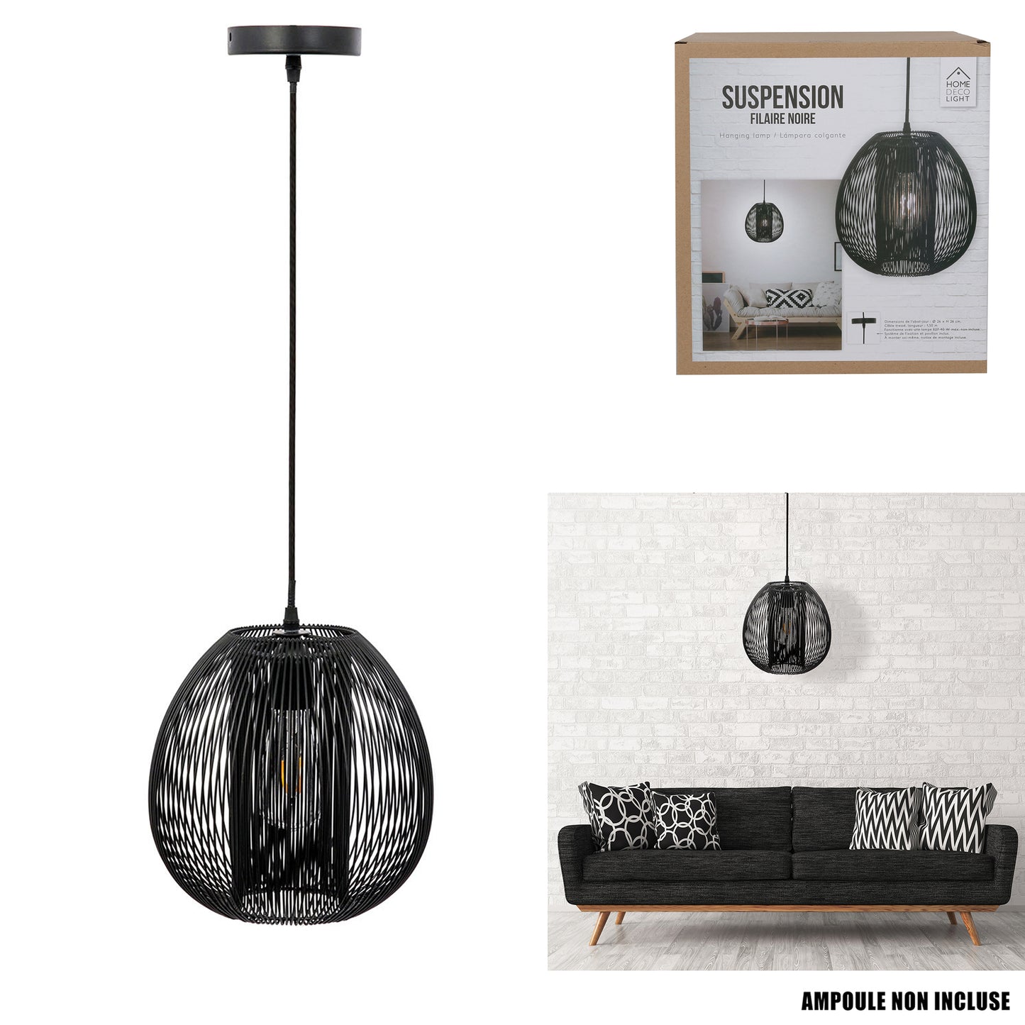 Suspension Boule Filaire Noir