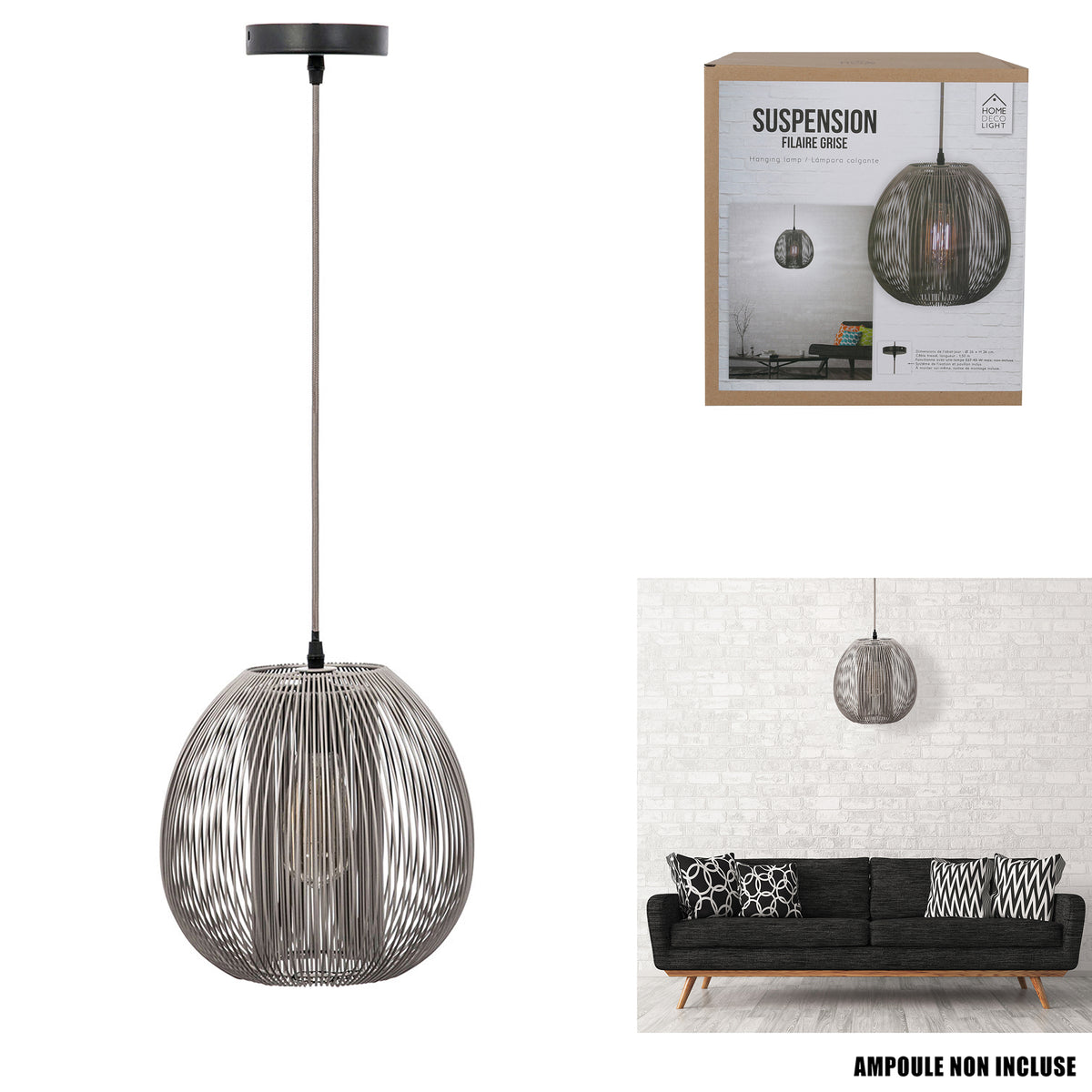 Suspension Boule Filaire Gris