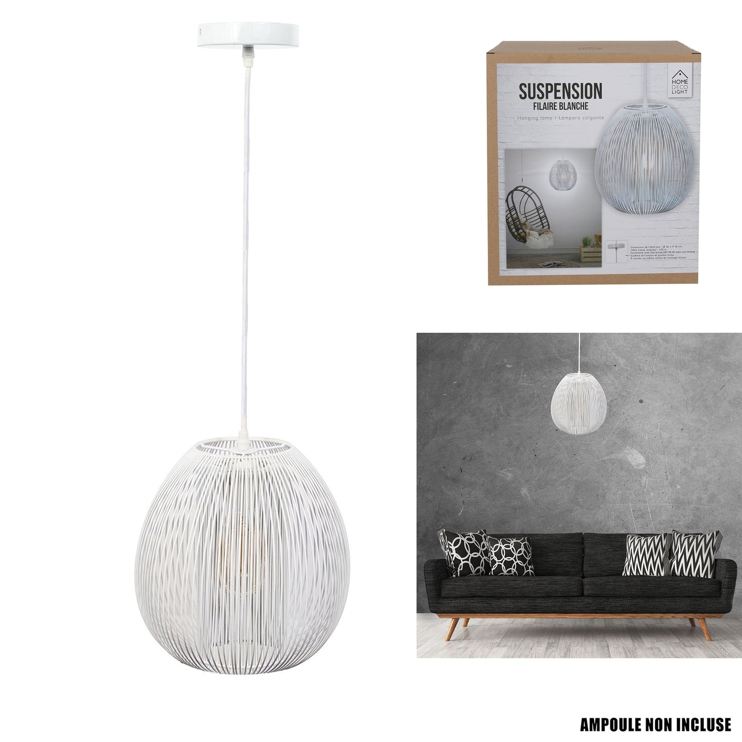 Suspension Boule Filaire Blanche
