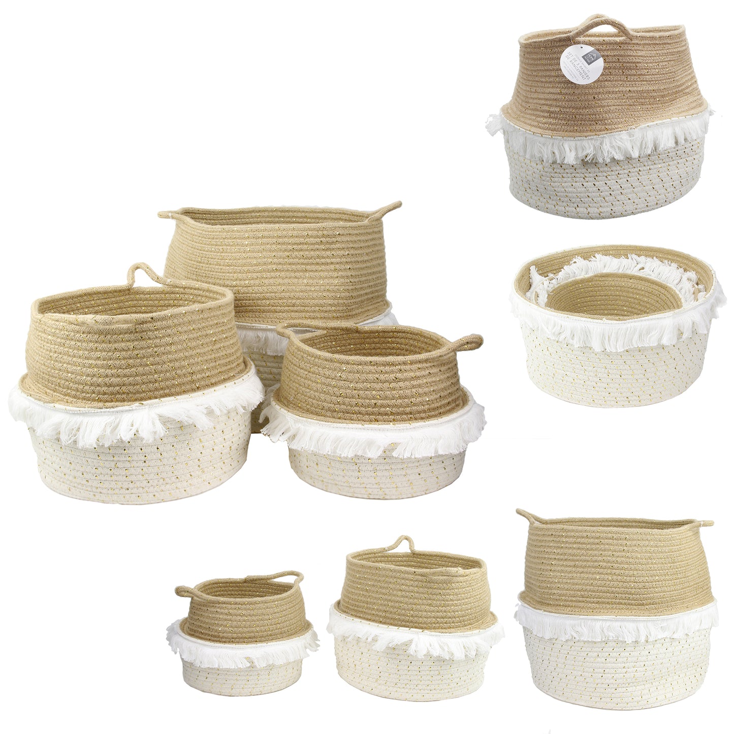 Panier Rangement A Frange Et Fibre Dore X3