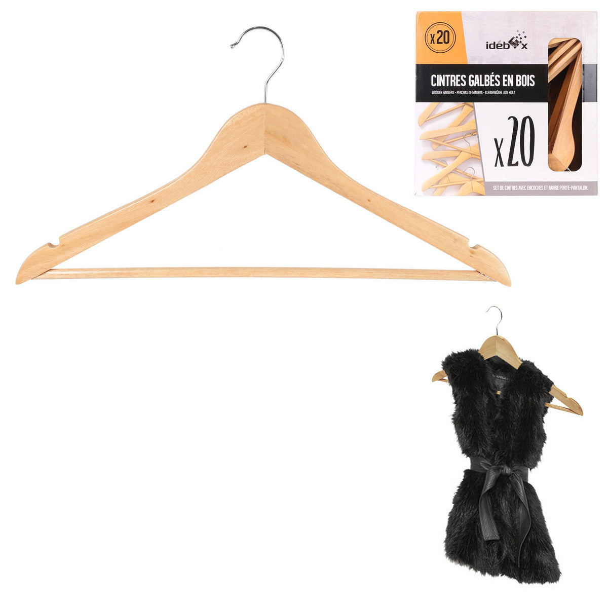 Cintre En Bois Naturel En Boite X20