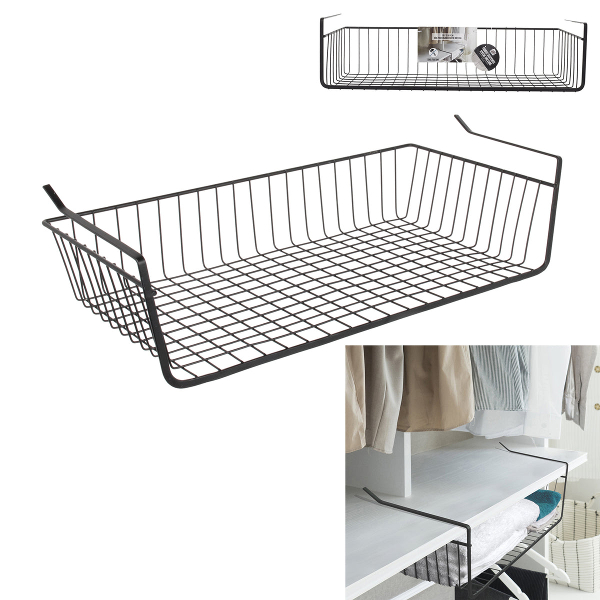 Panier Suspendu Metal Filaire Noir 56X14X26Cm