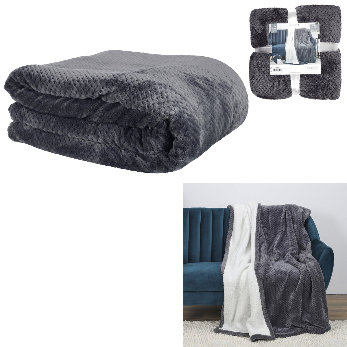 Plaid Nid Abeille Gris Sherpa Xxl 180X220Cm