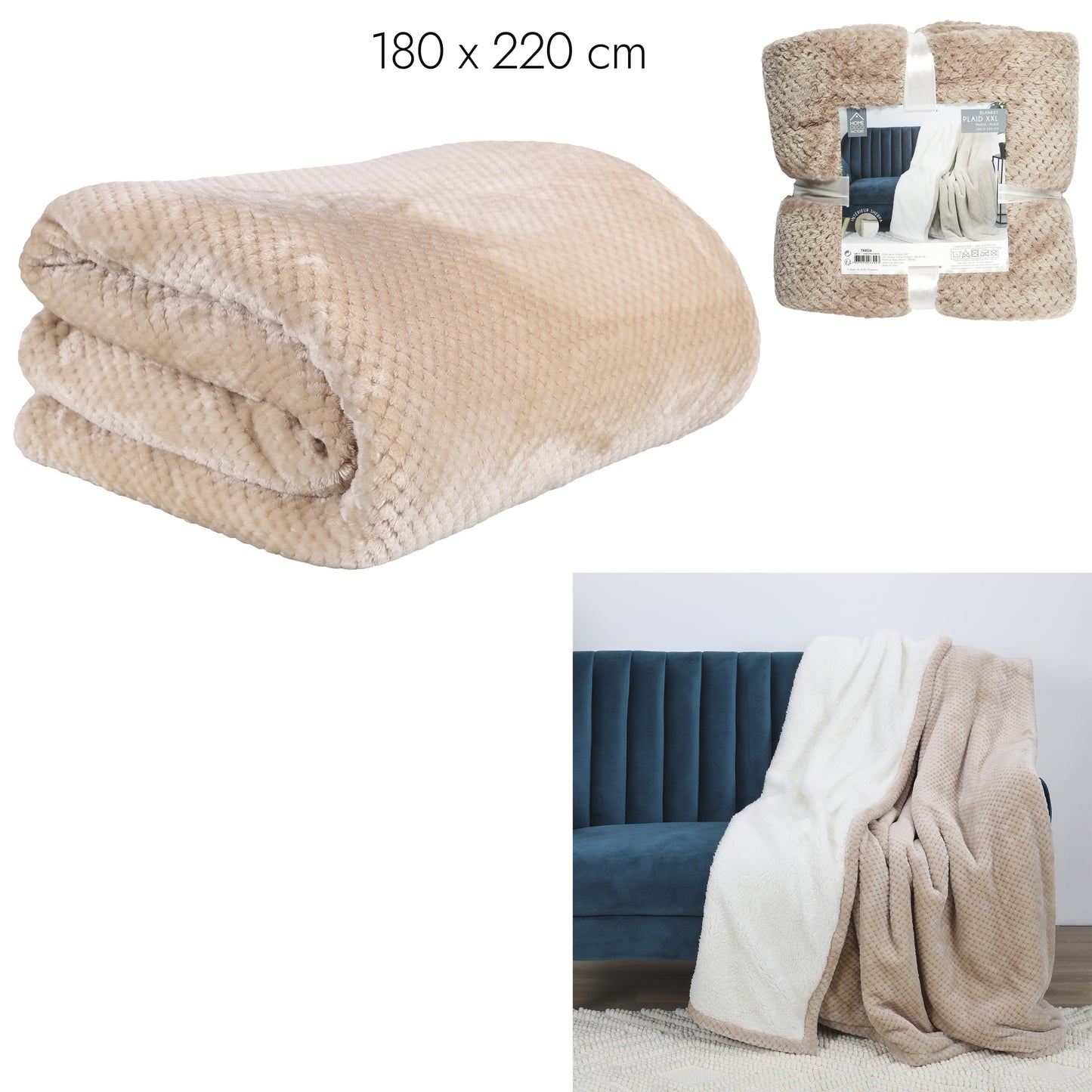 Plaid Nid Abeille Beige Sherpa Xxl 180X220Cm