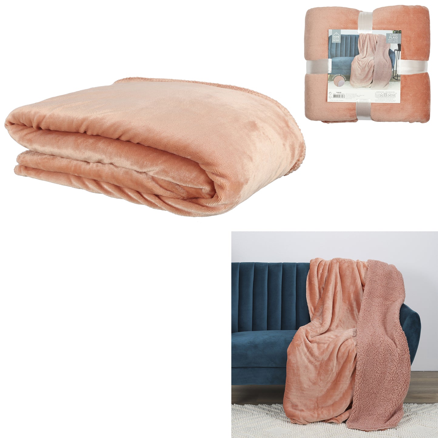Plaid Flanelle Sherpa Peche Xxl 140X200Cm