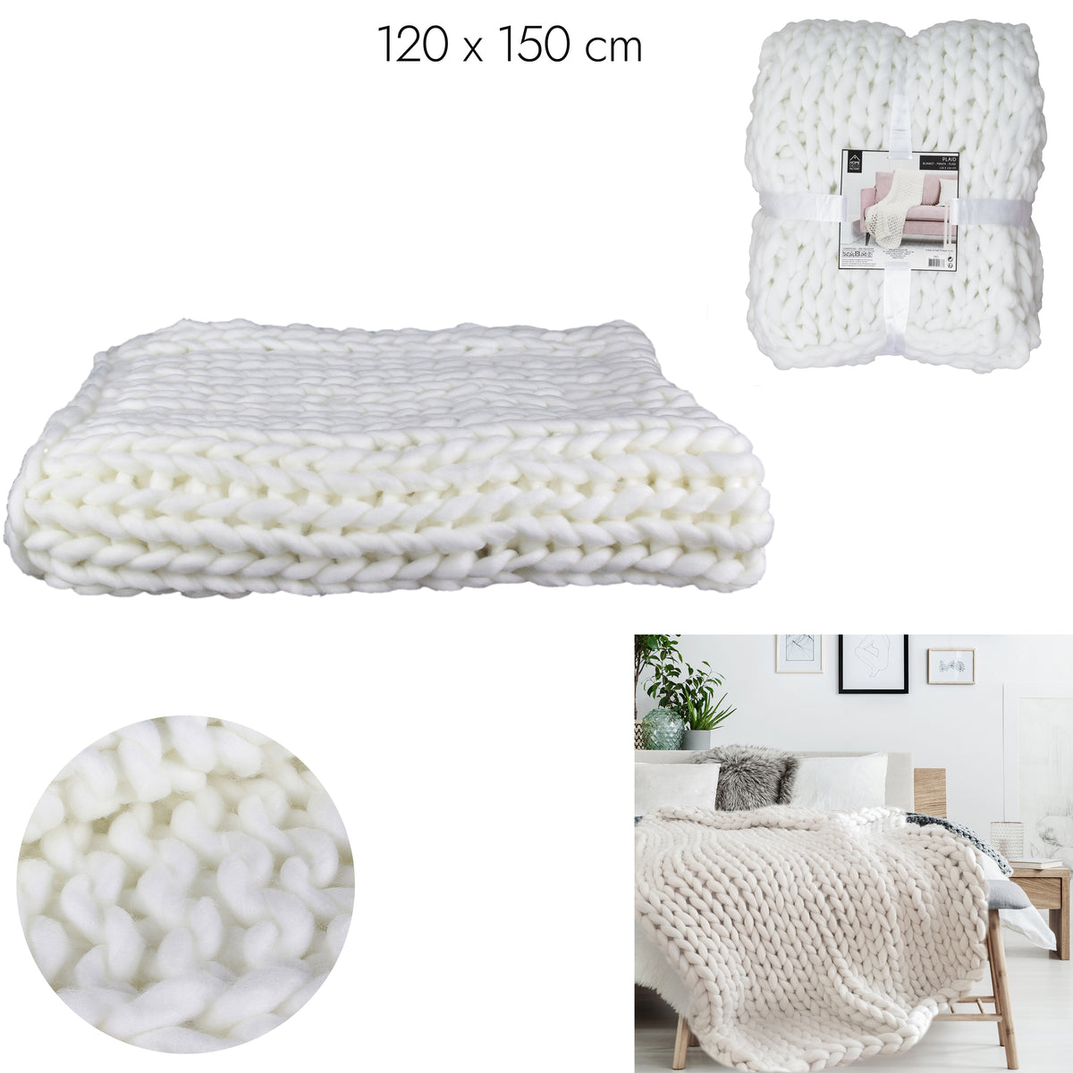 Plaid Grosse Maille Chunky Ecru 120X150Cm