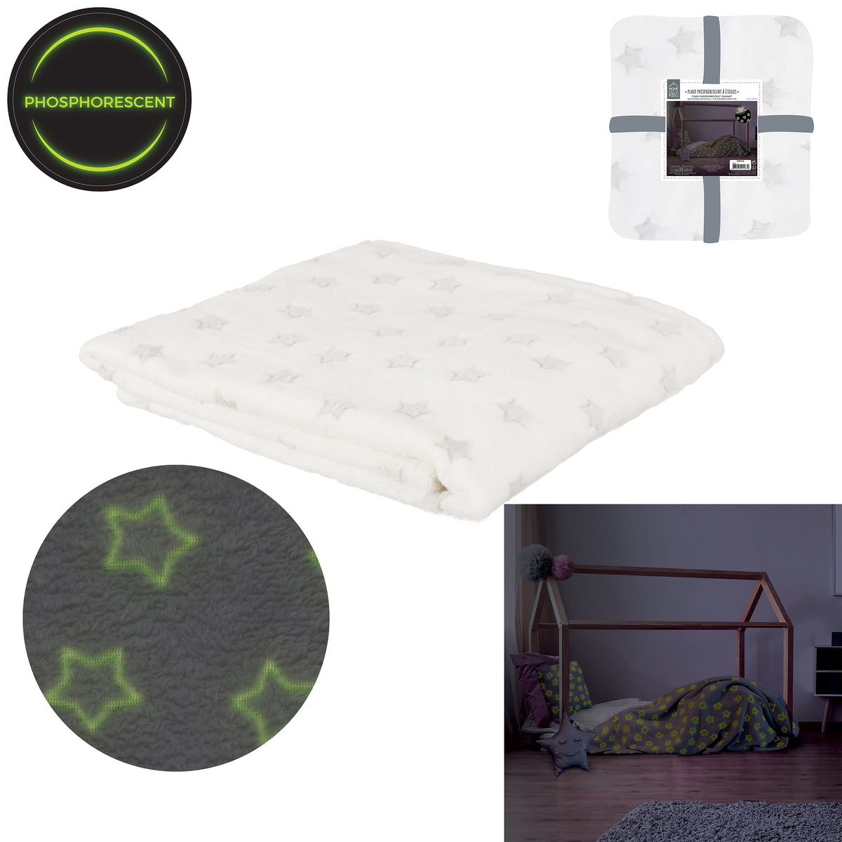 Plaid Phosphorescent Etoile Blanc 120X150Cm