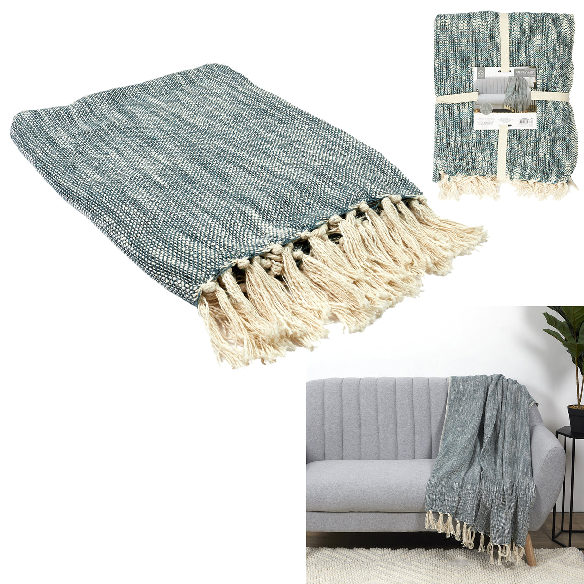 Plaid Jete Bicolore Naturel Kaki 120X150Cm