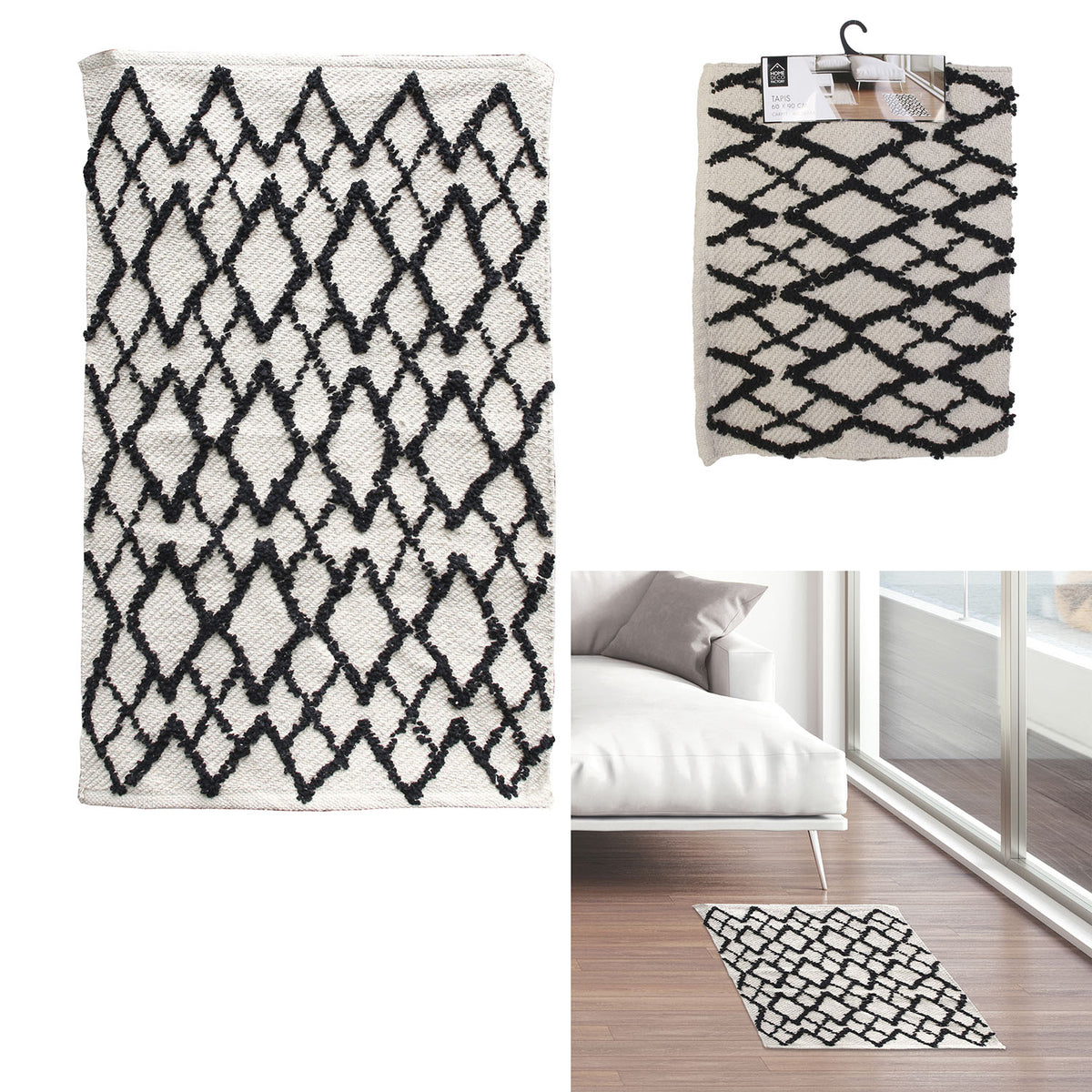 Tapis Berbere Relief Losange Fond Beige 60X90Cm