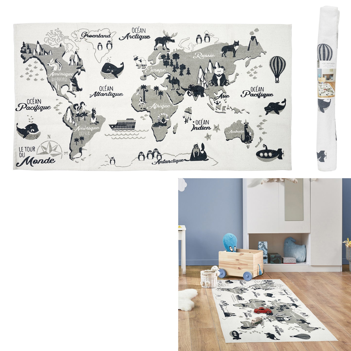 Tapis Mappemonde 140X70Cm