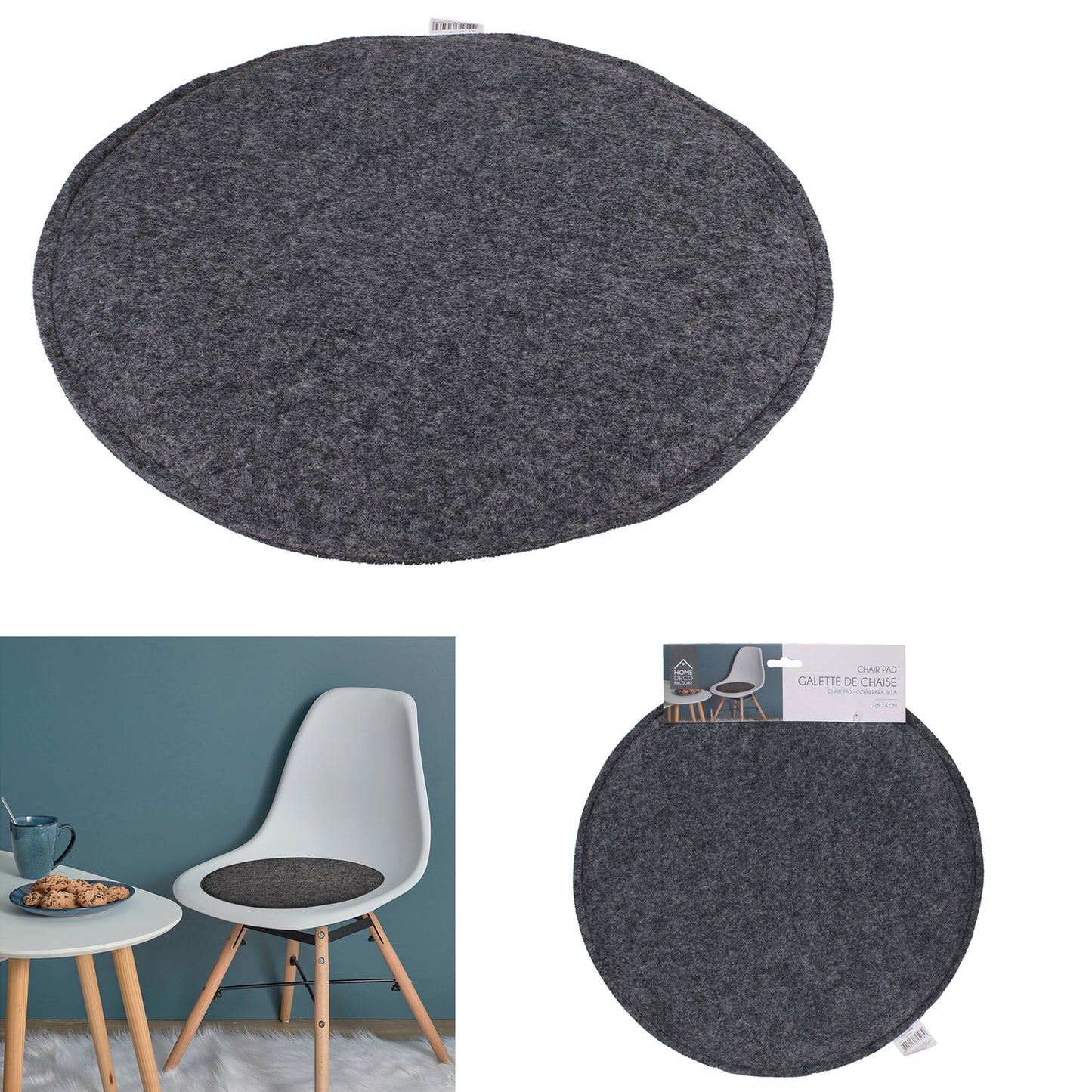 Lot De 6 Galettes Chaise Feutrine Gris 34Cm