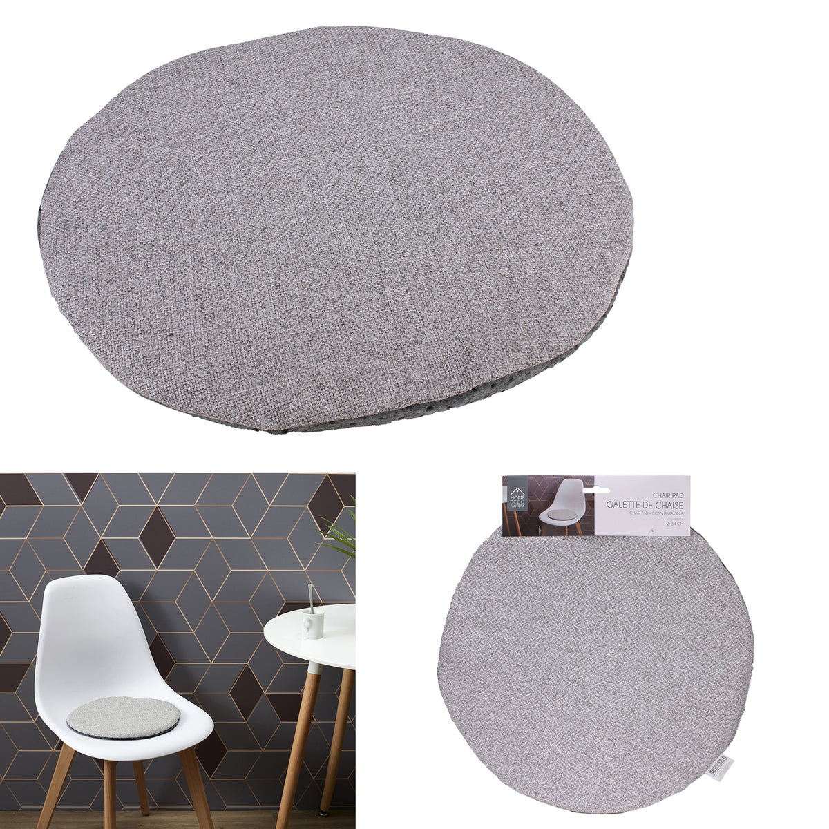 Lot De 6 Galettes Chaise Tissu Gris 34Cm