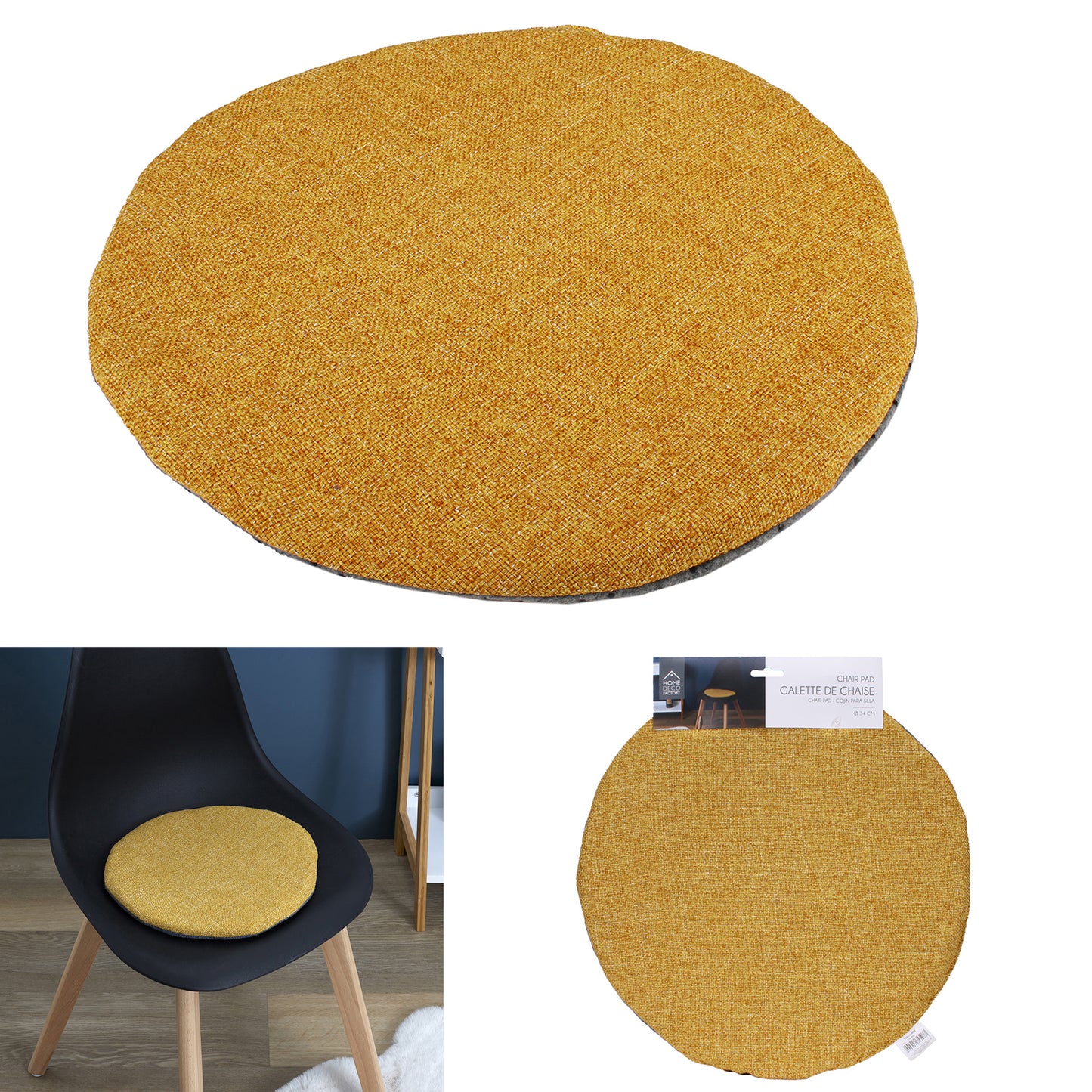 Lot De 6 Galettes Chaise Tissu Moutarde 34Cm