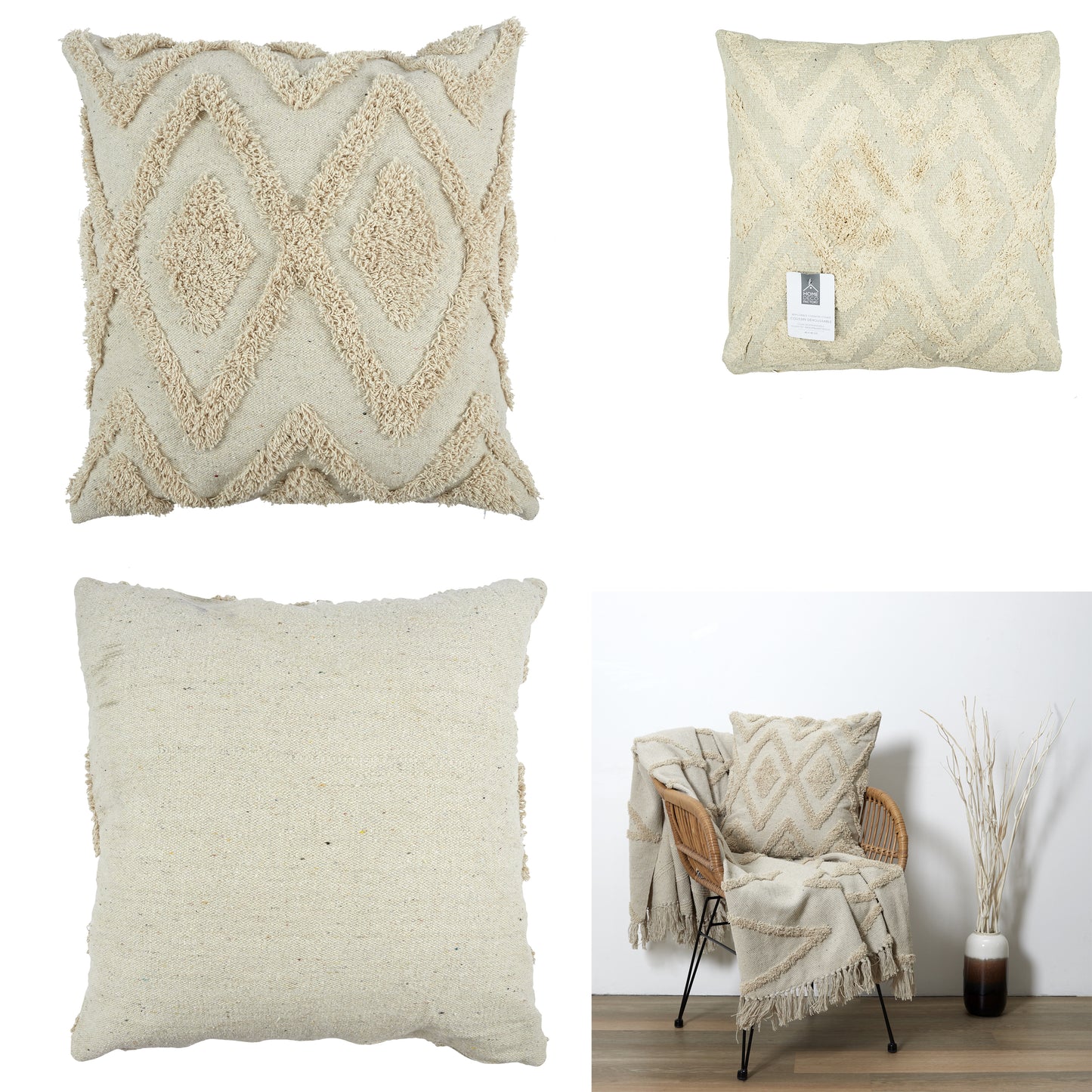 Coussin Ethnique Relief Losange Ecru 40X40Cm
