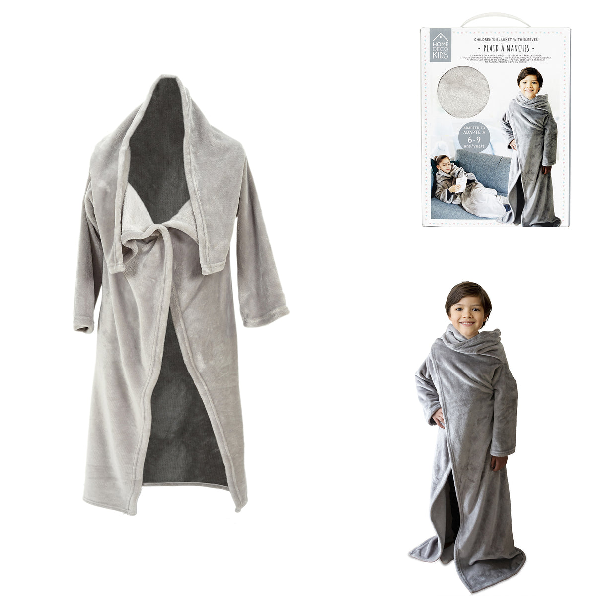 Plaid A Manches Enfant Gris 140X100Cm