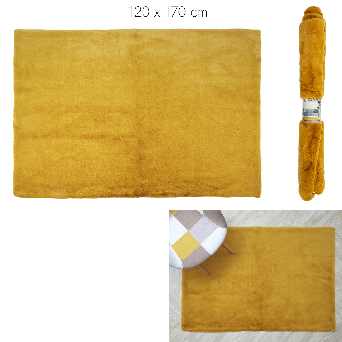 Tapis Imitation Fourrure Fin Moutarde 120X170Cm