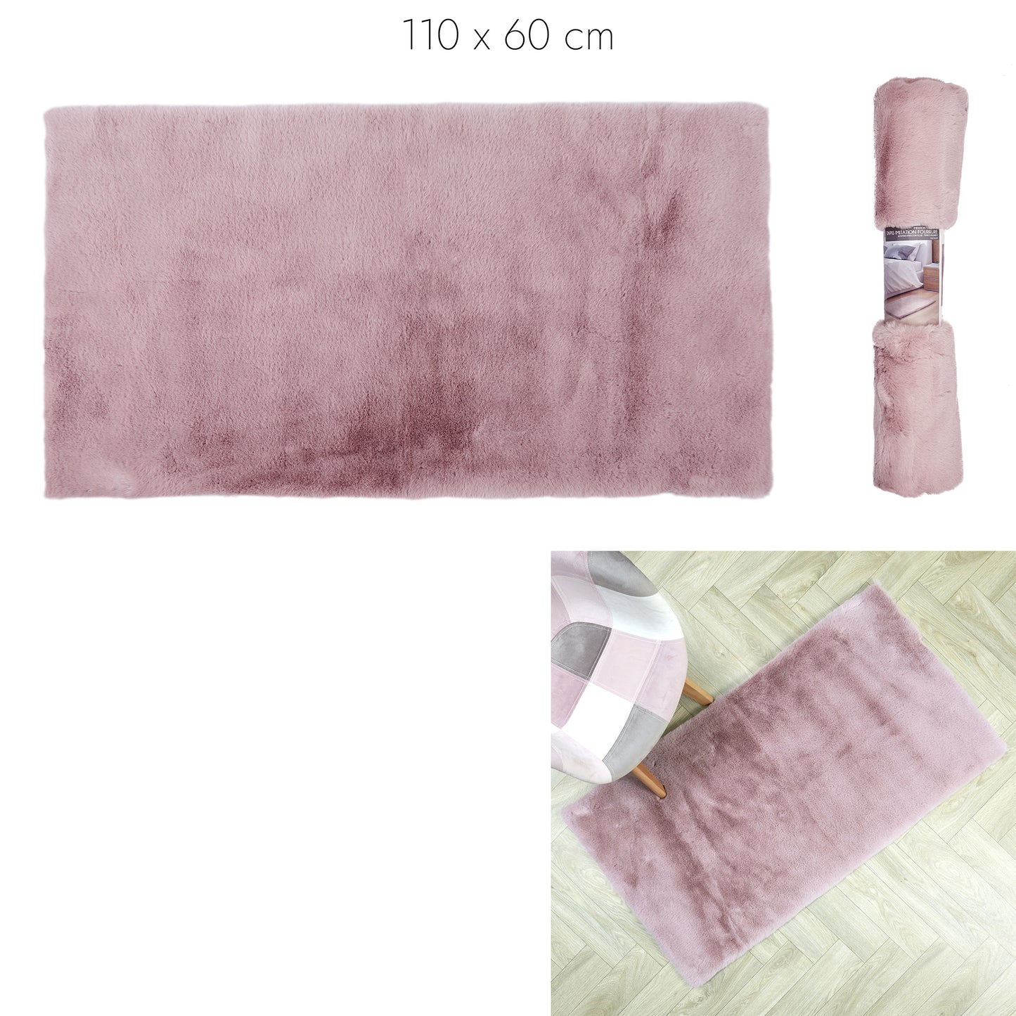 Tapis Imitation Fourrure Fin Rose 110X60Cm
