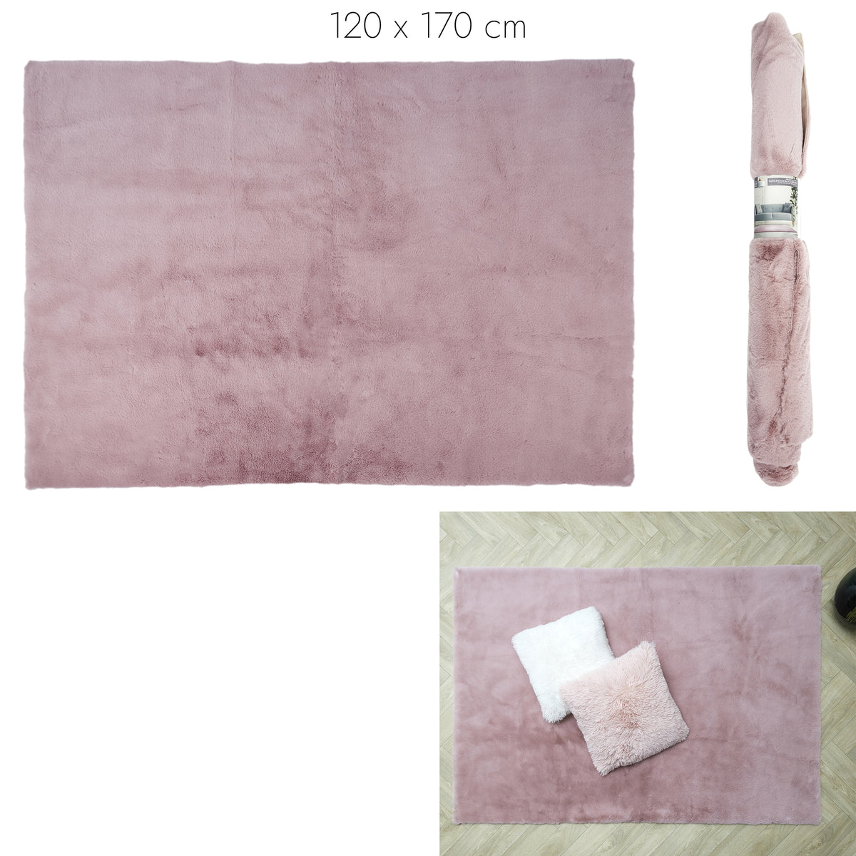 Tapis Imitation Fourrure Fin Rose 120X170Cm